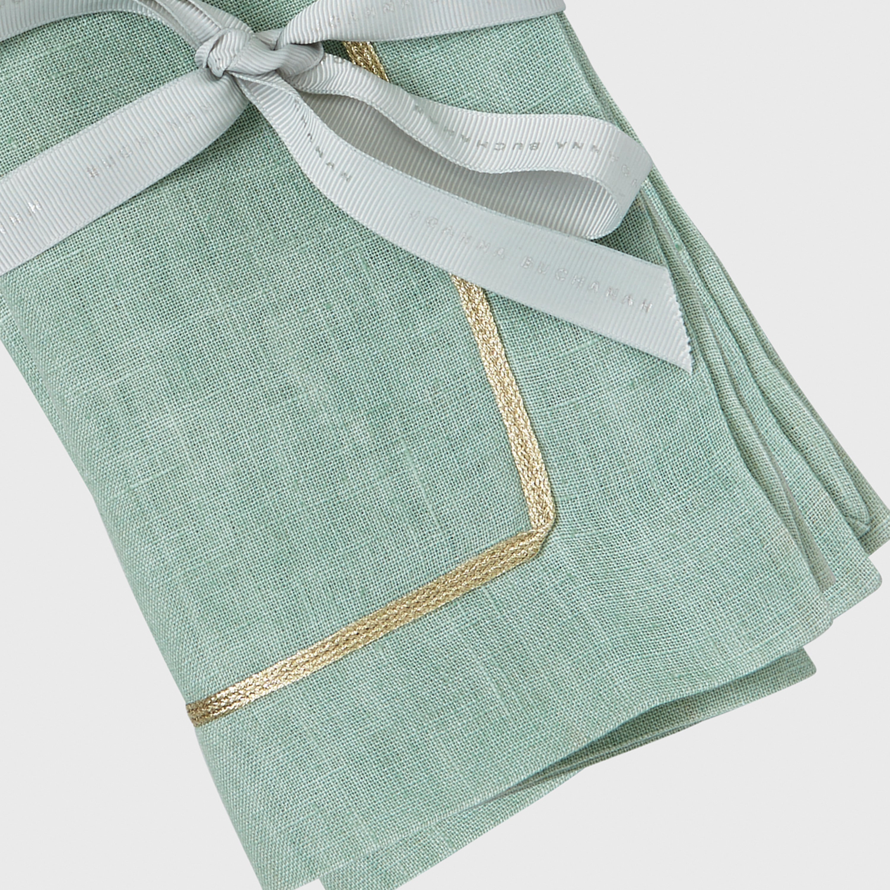 Gold Trim Dinner Napkins, Seafoam, Set Of Two