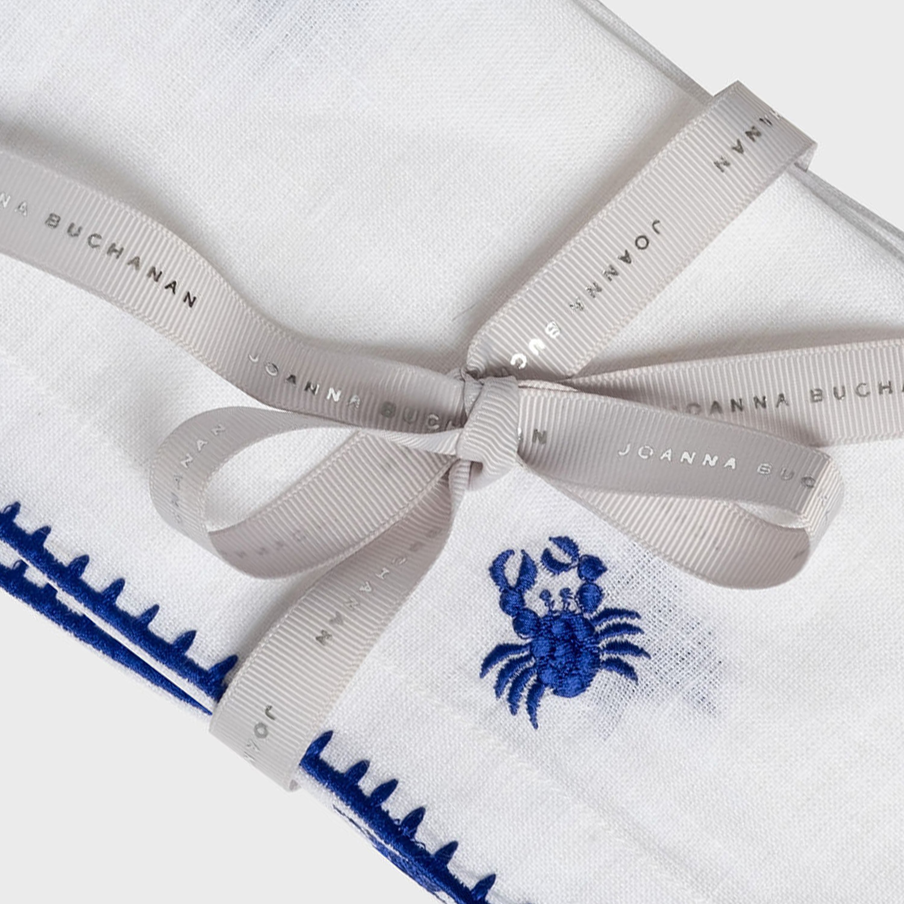 Crab Embroidered Dinner Napkins, White, Set Of Two