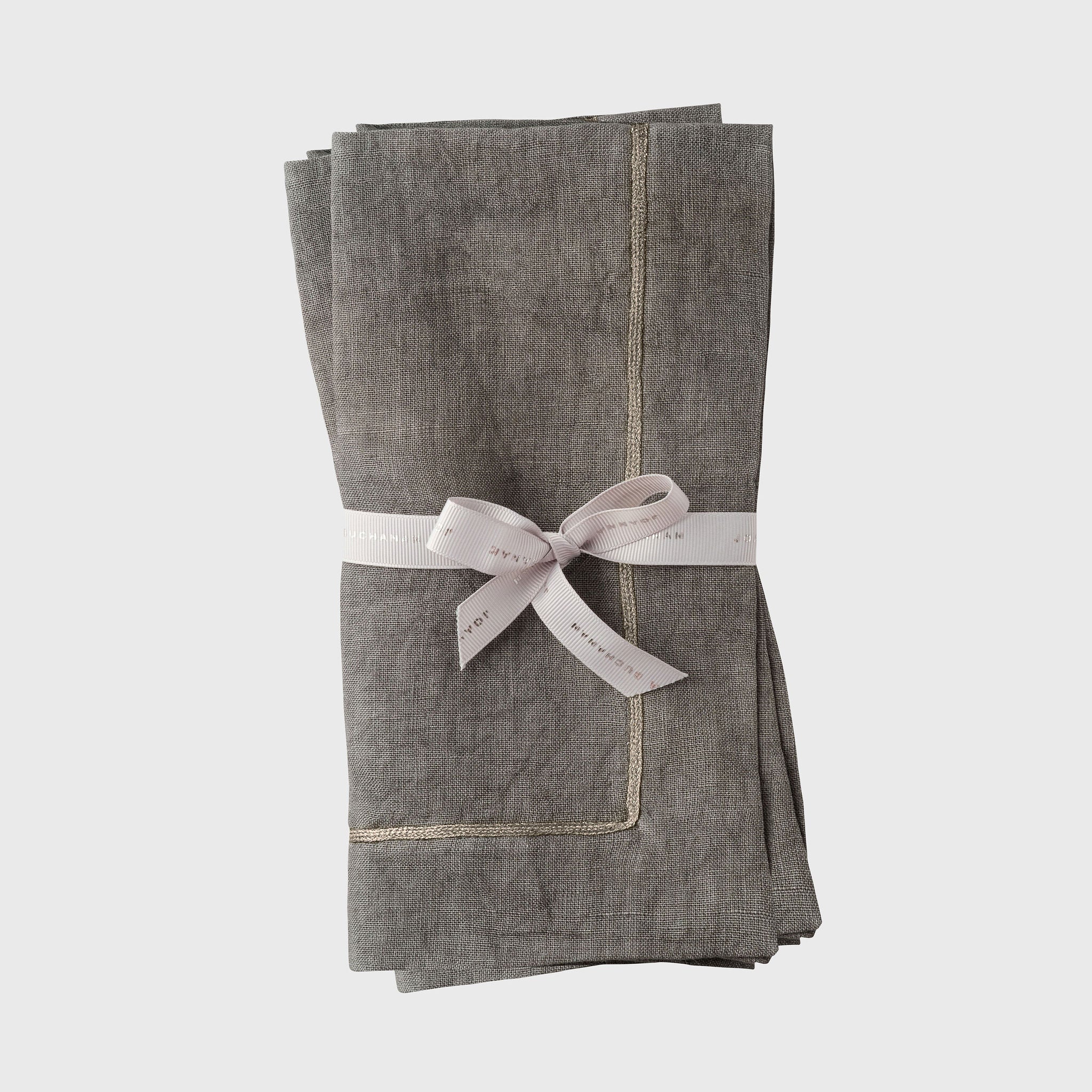 Pewter Trim Dinner Napkins, Grey, Set Of Two