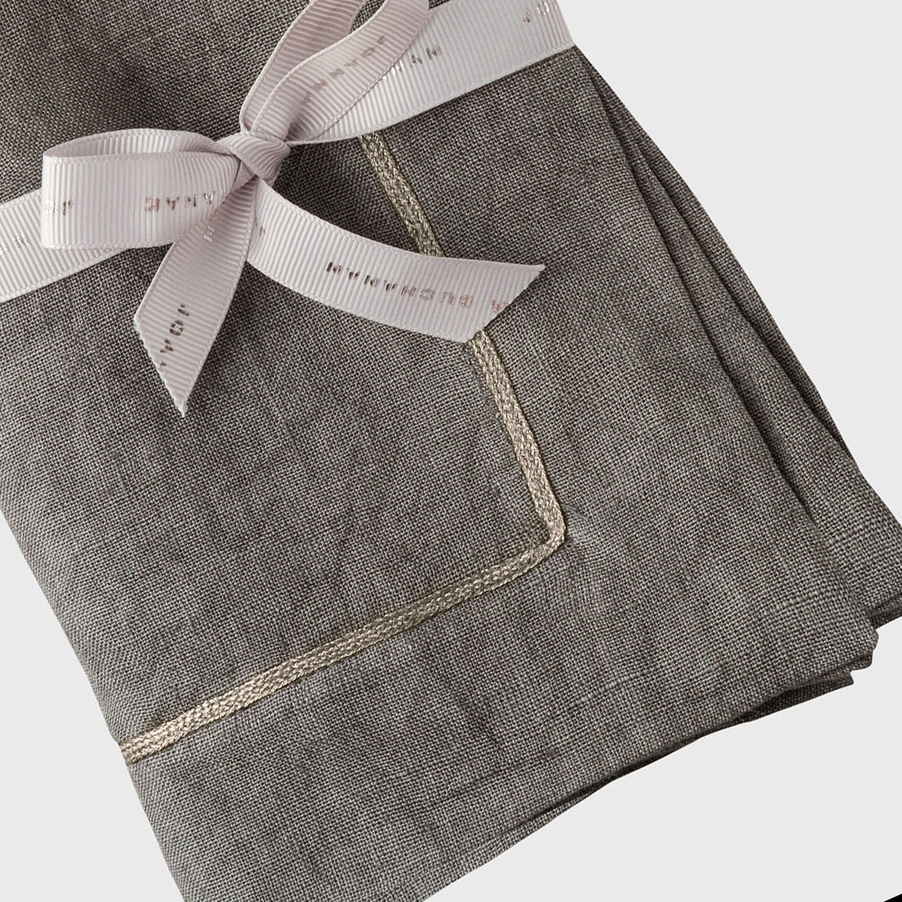 Pewter Trim Dinner Napkins, Grey, Set Of Two