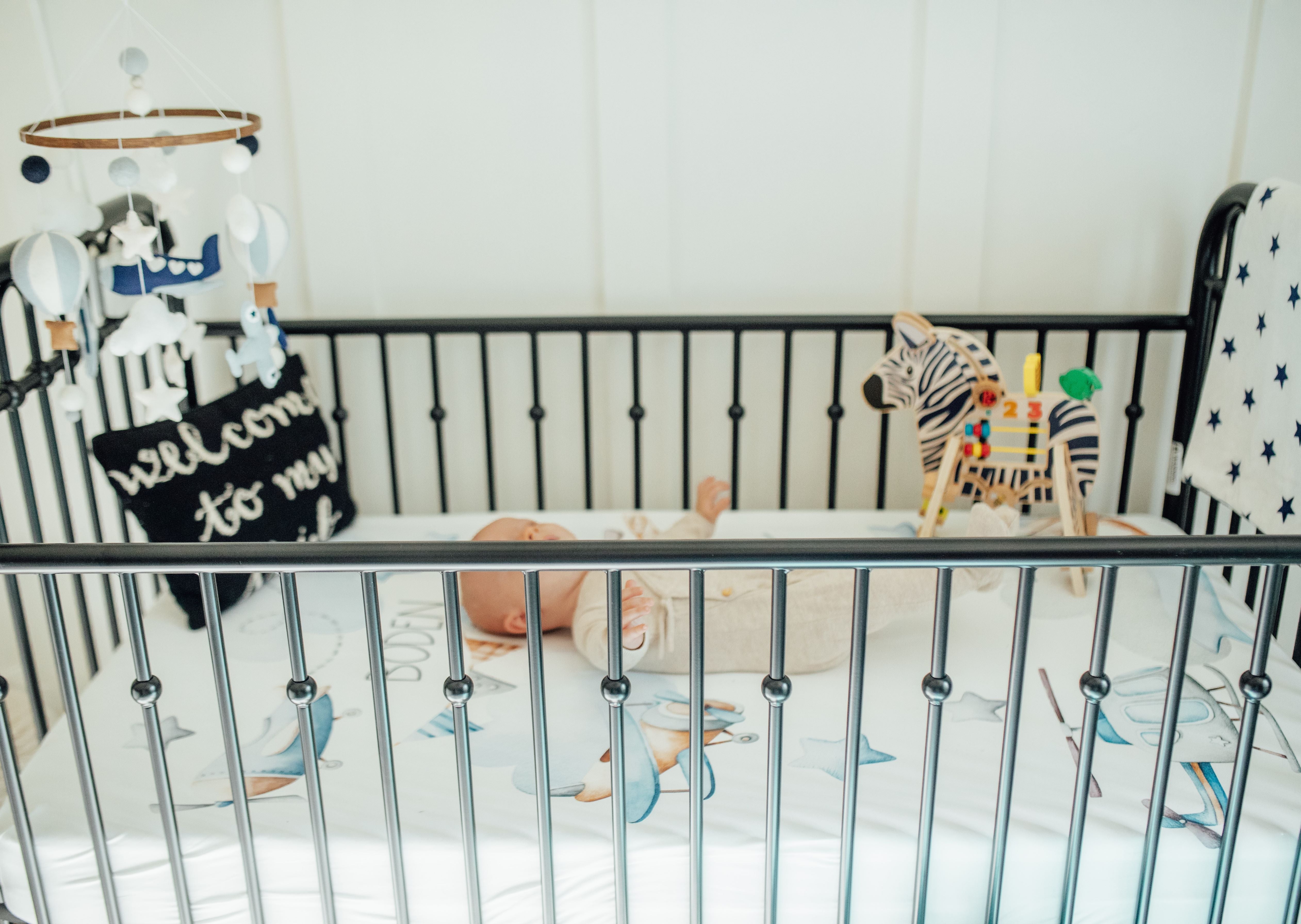 Personalized Crib Sheet | Custom Baby Bedding With Watercolor Airplane Design