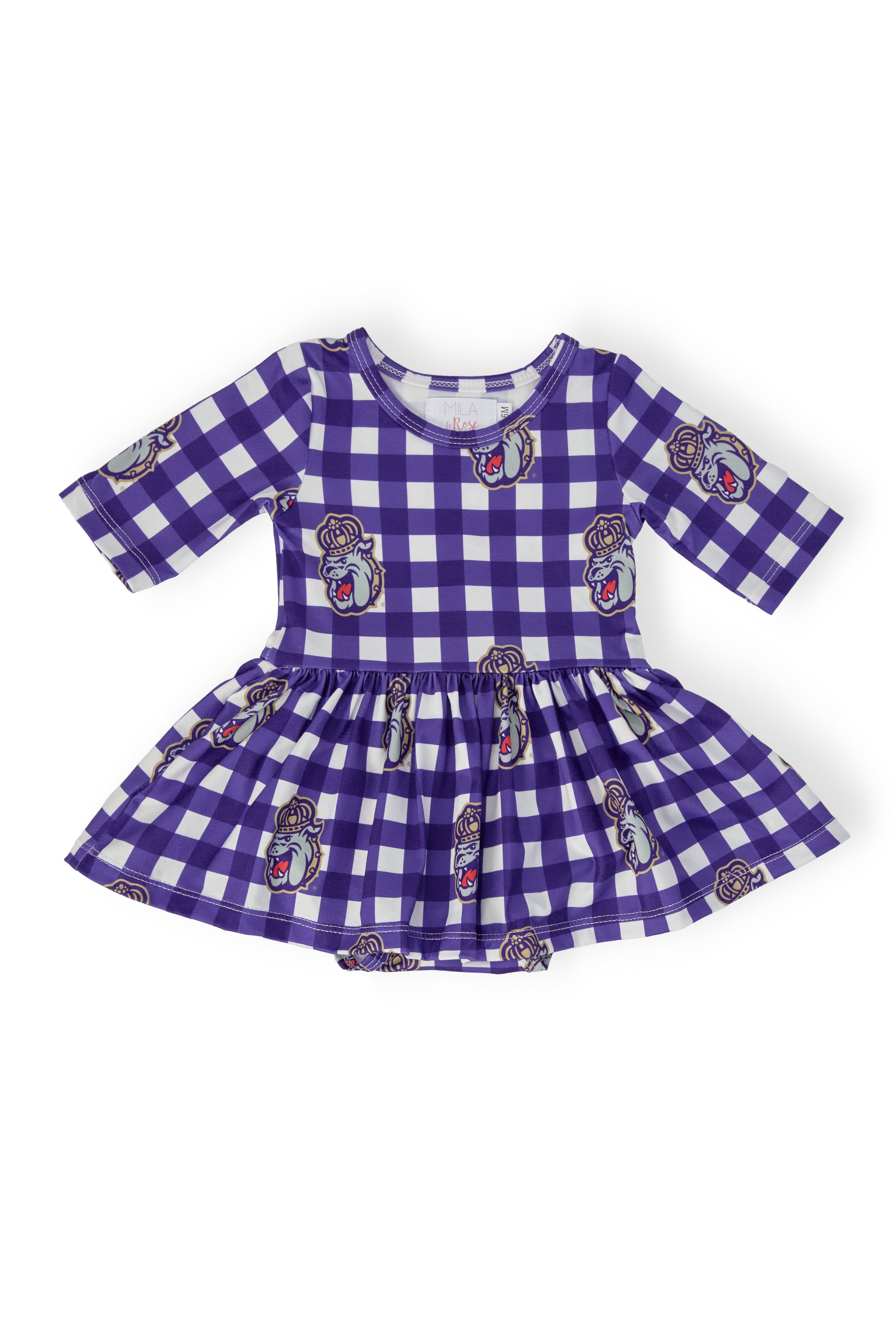 Jmu Plaid Duke Dog 3/4 Sleeve Twirl Bodysuit