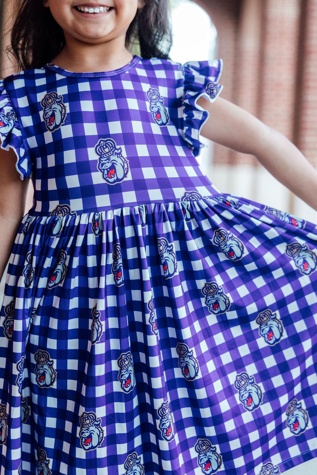 Jmu Plaid Duke Dog Flutter Twirl  Dress