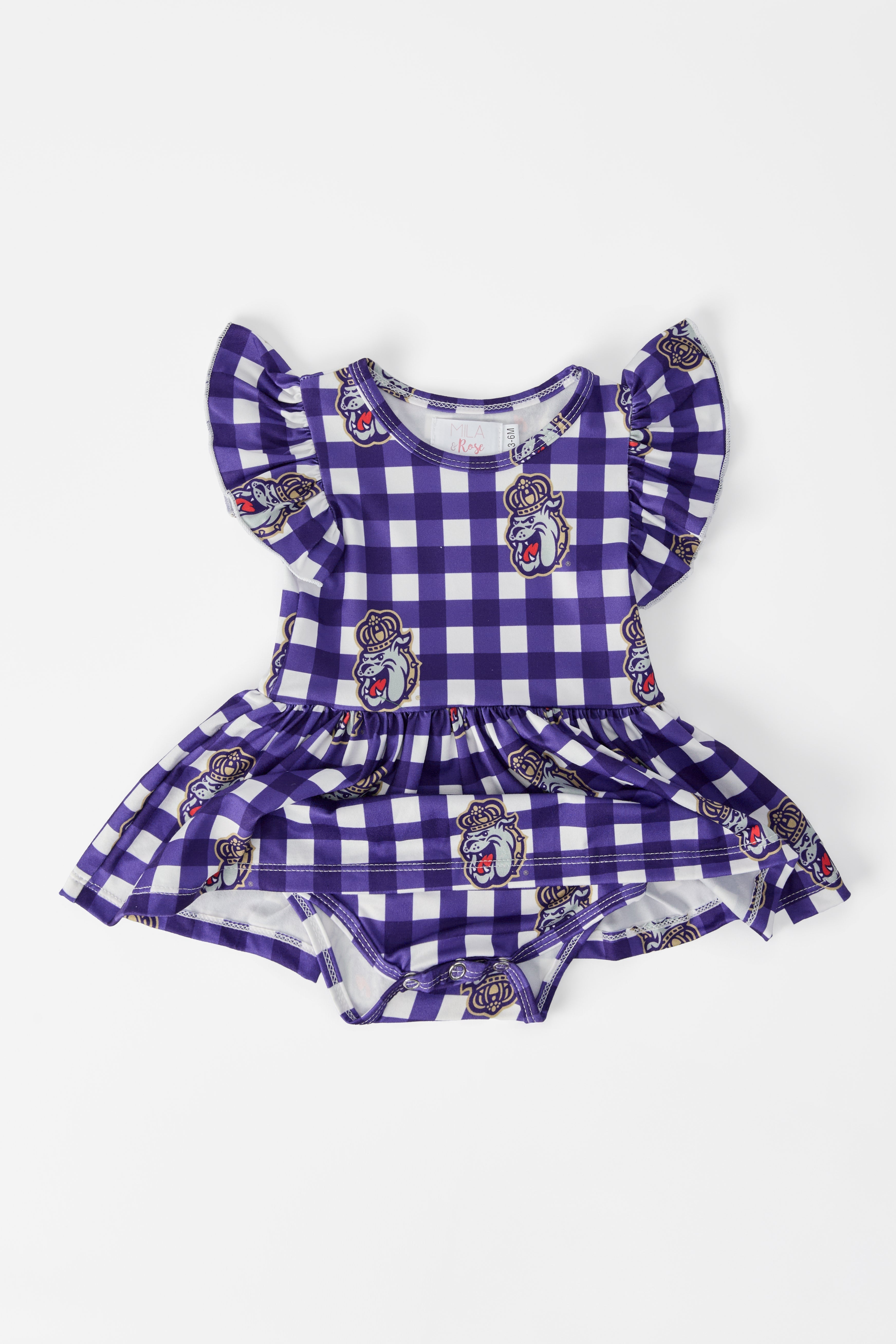 Jmu Plaid Duke Dog Flutter Twirl Bodysuit