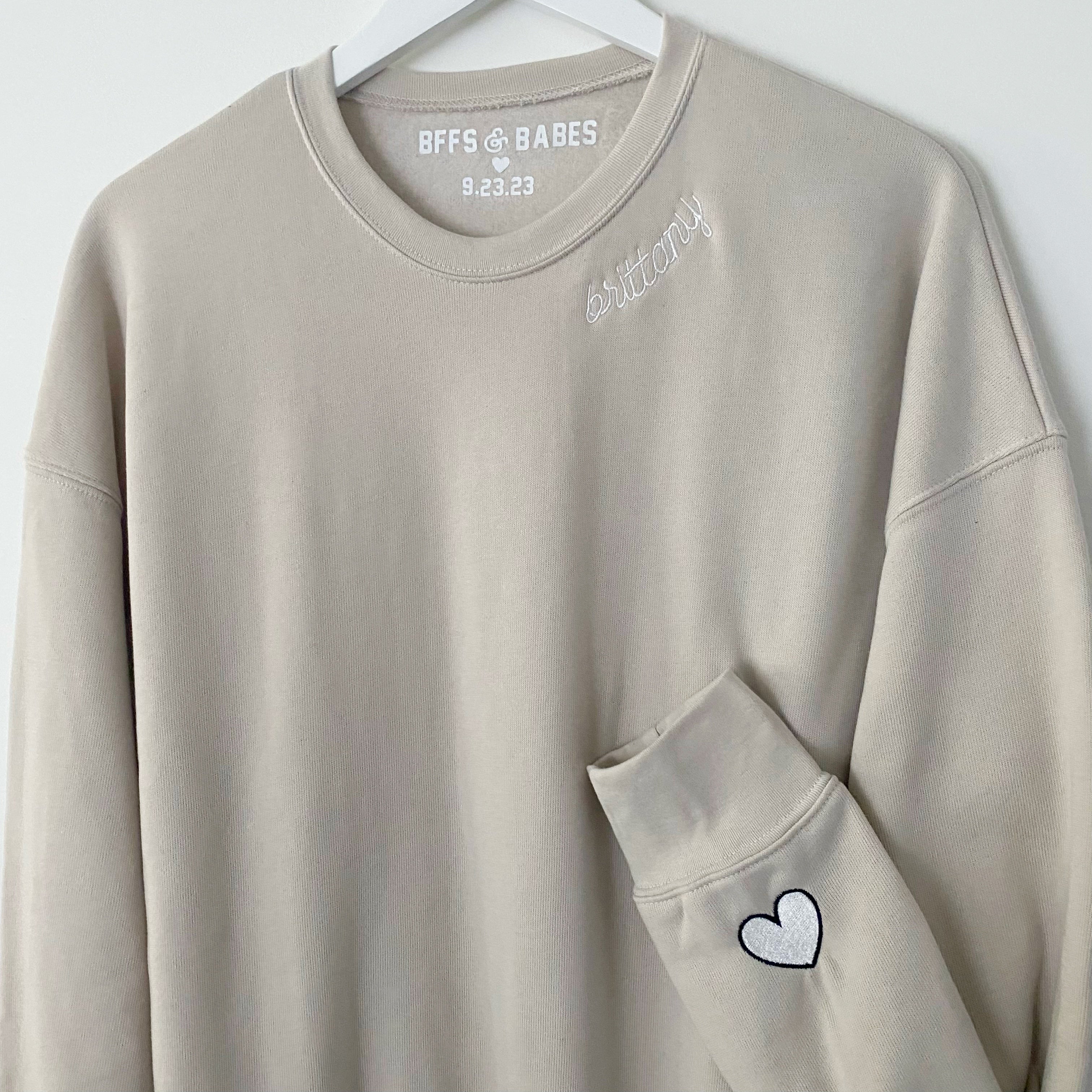 Bffs & Babes X You ♡ Personalized Label + Stitch Collar Beige Sweatshirt