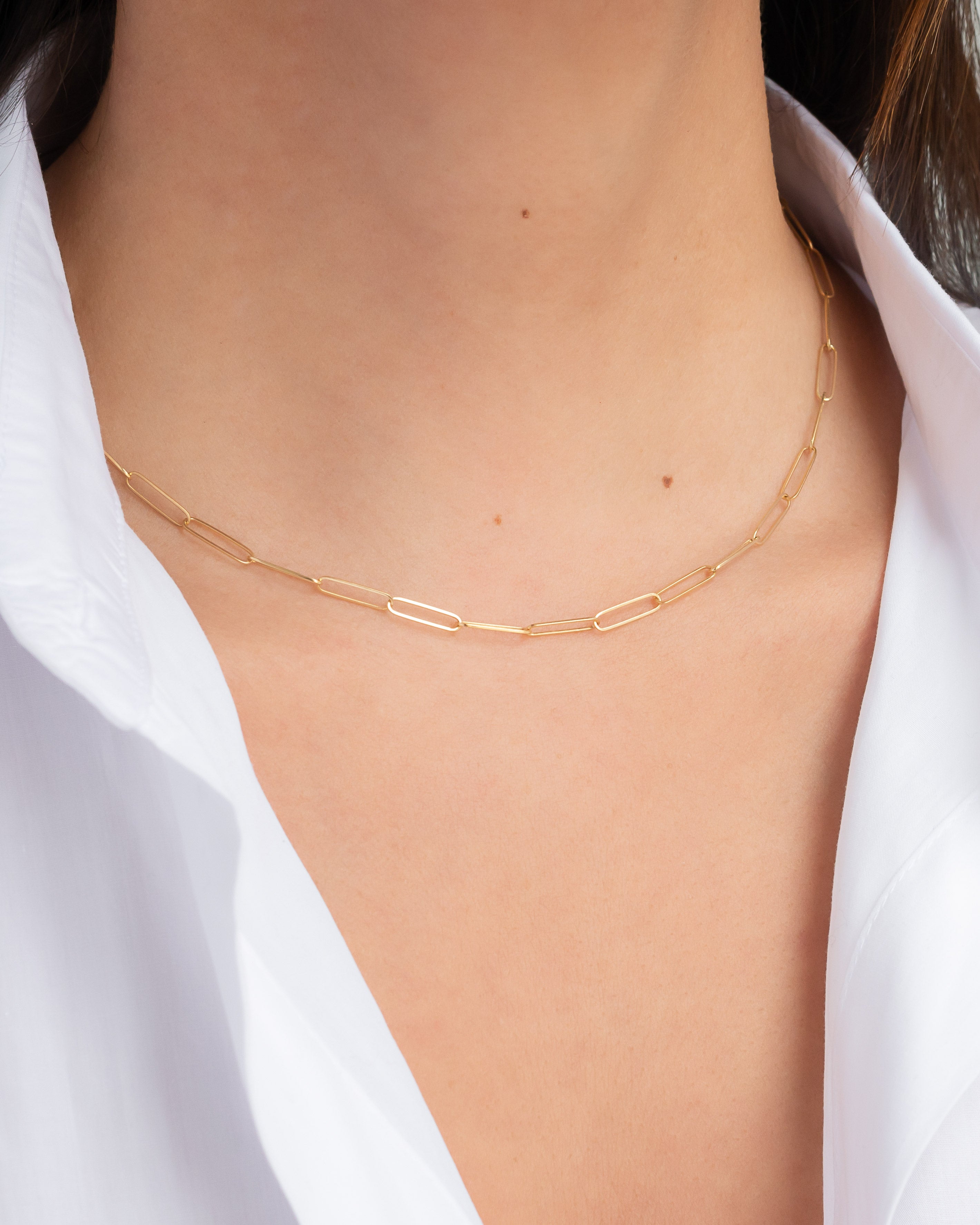 14k Gold Paper Clip Chain Necklace