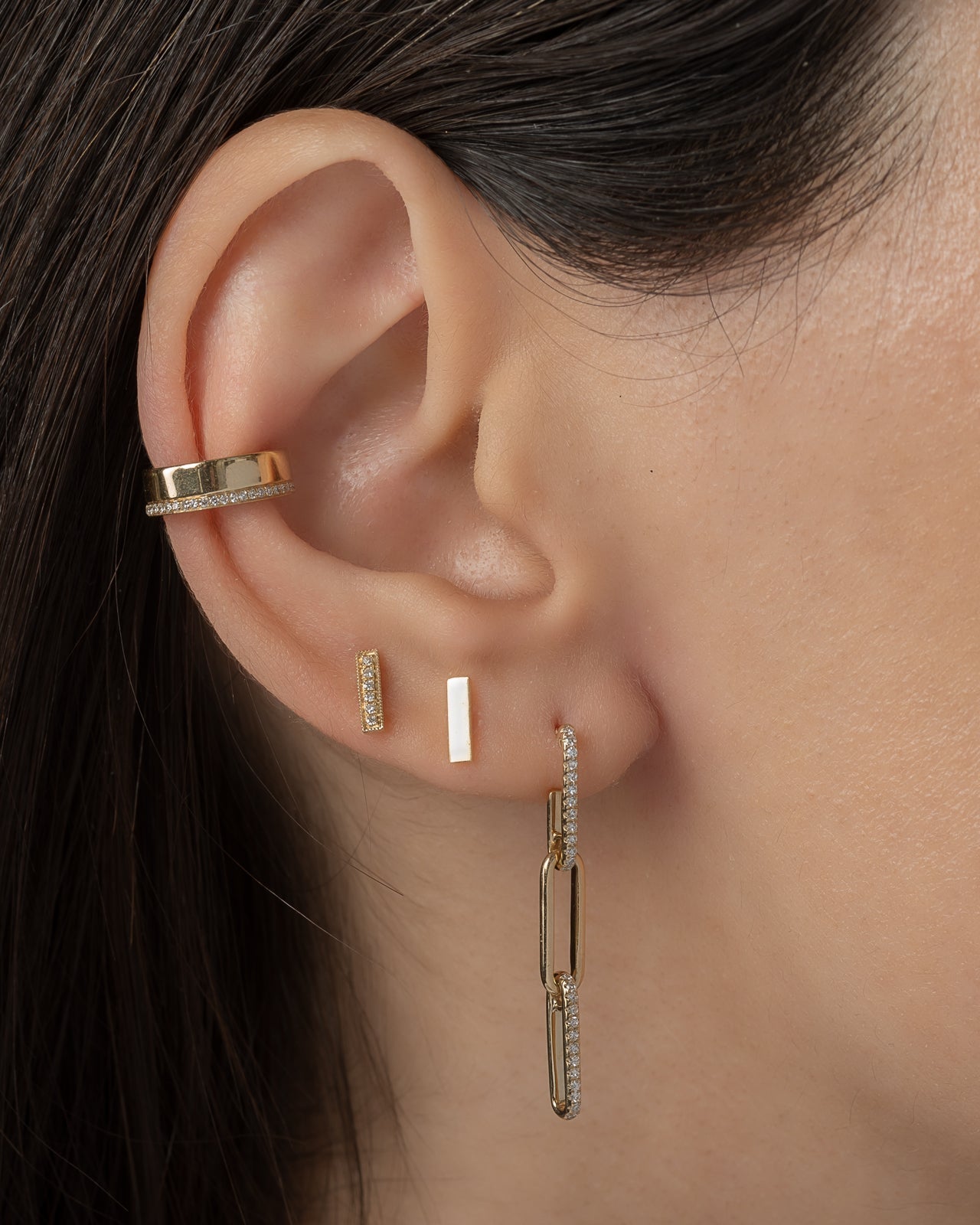 Diamond Bar Stud Earrings