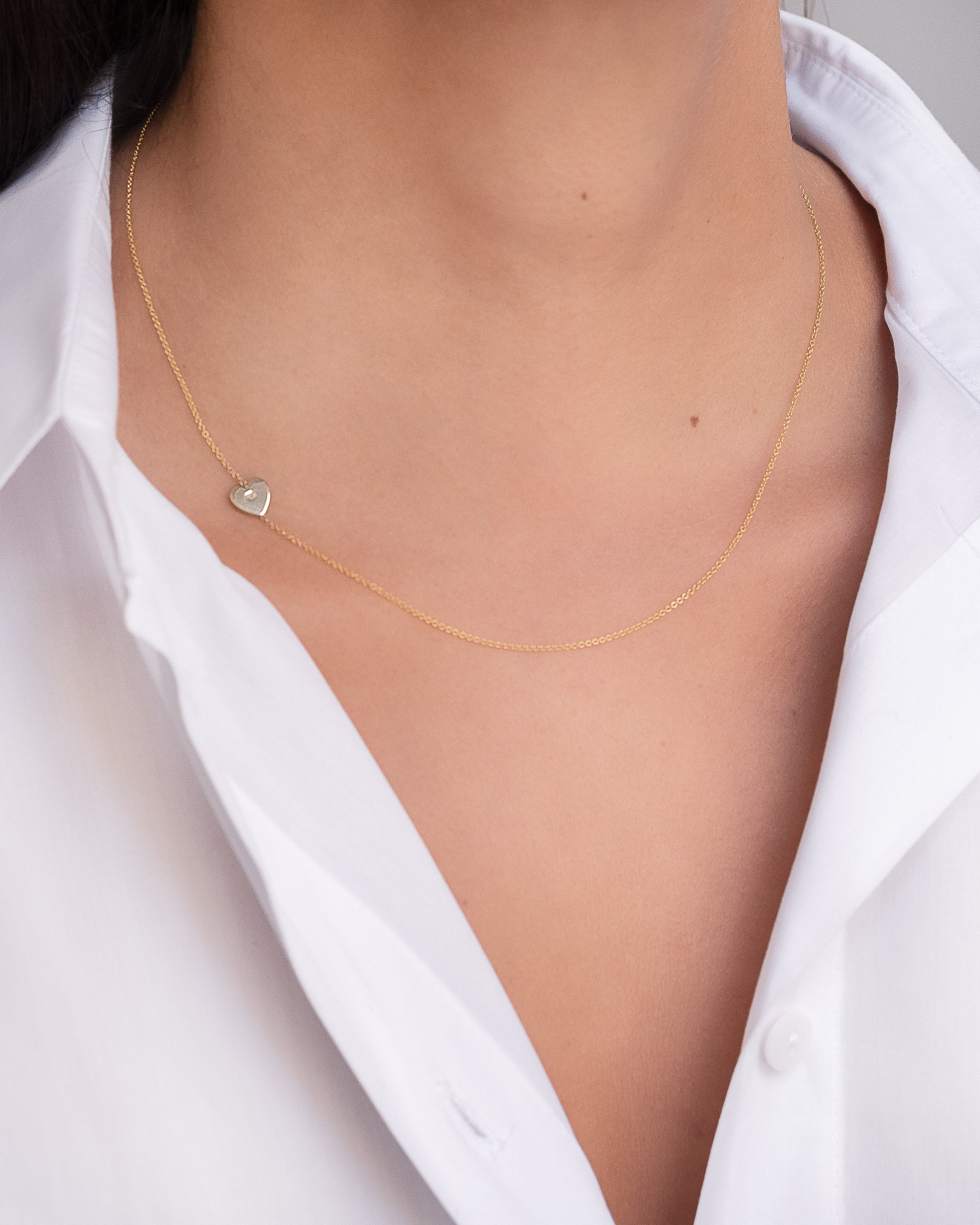 14k Gold Diamond Heart Asymmetrical Necklace