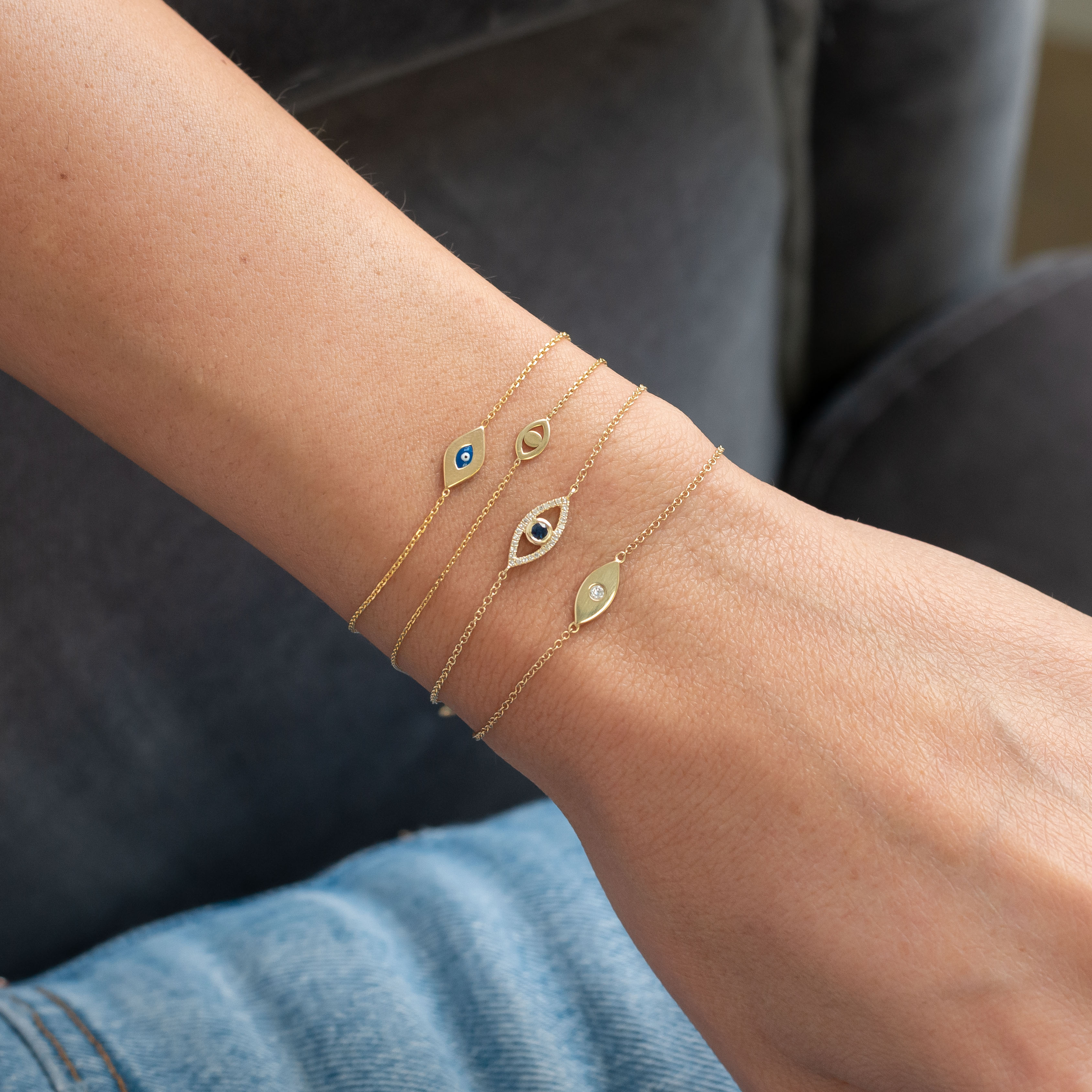 14k Gold Diamond Evil Eye Bracelet