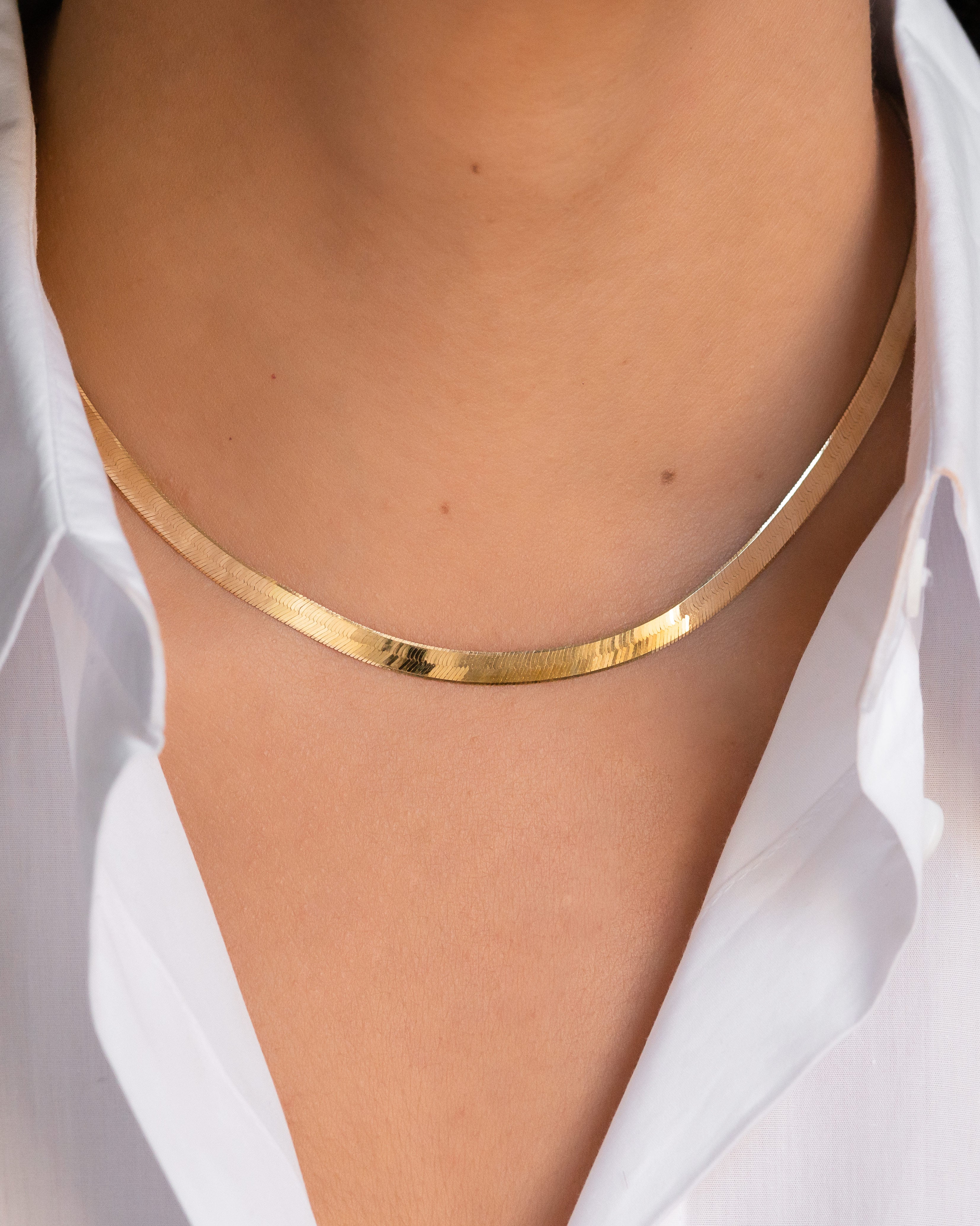 14k Gold Large Herringbone Necklace