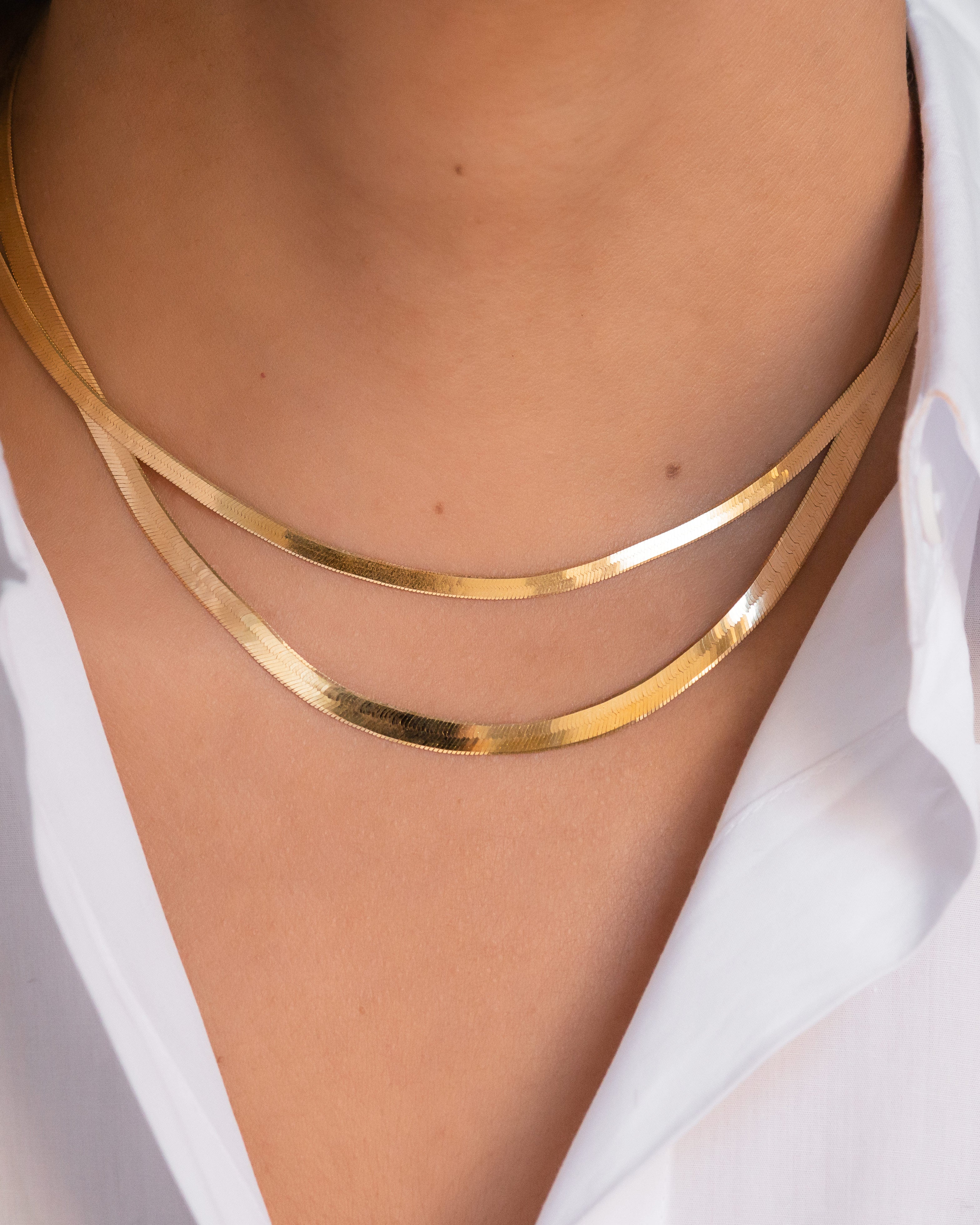 14k Gold Large Herringbone Necklace