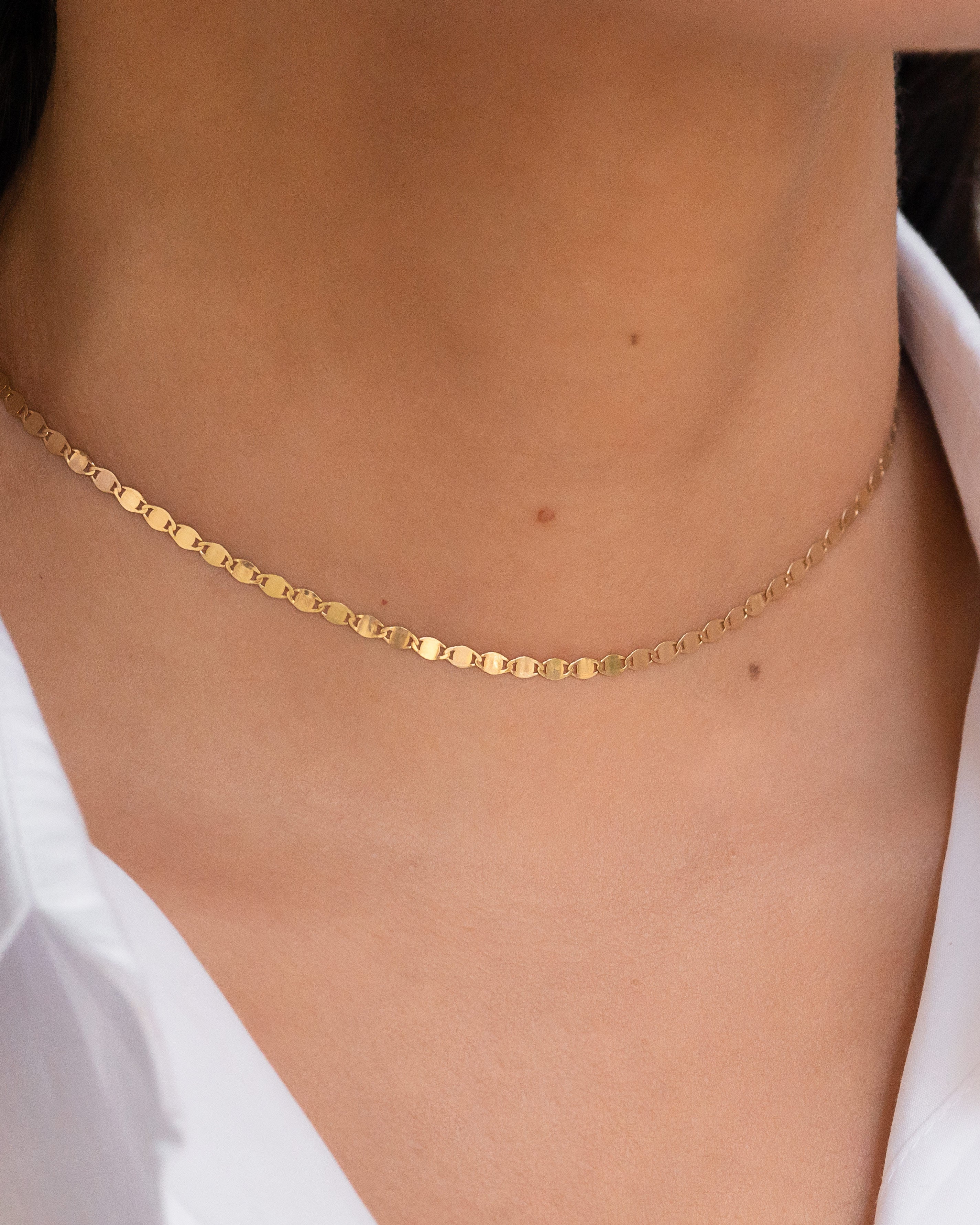 14k Gold Mirror Chain Link Necklace