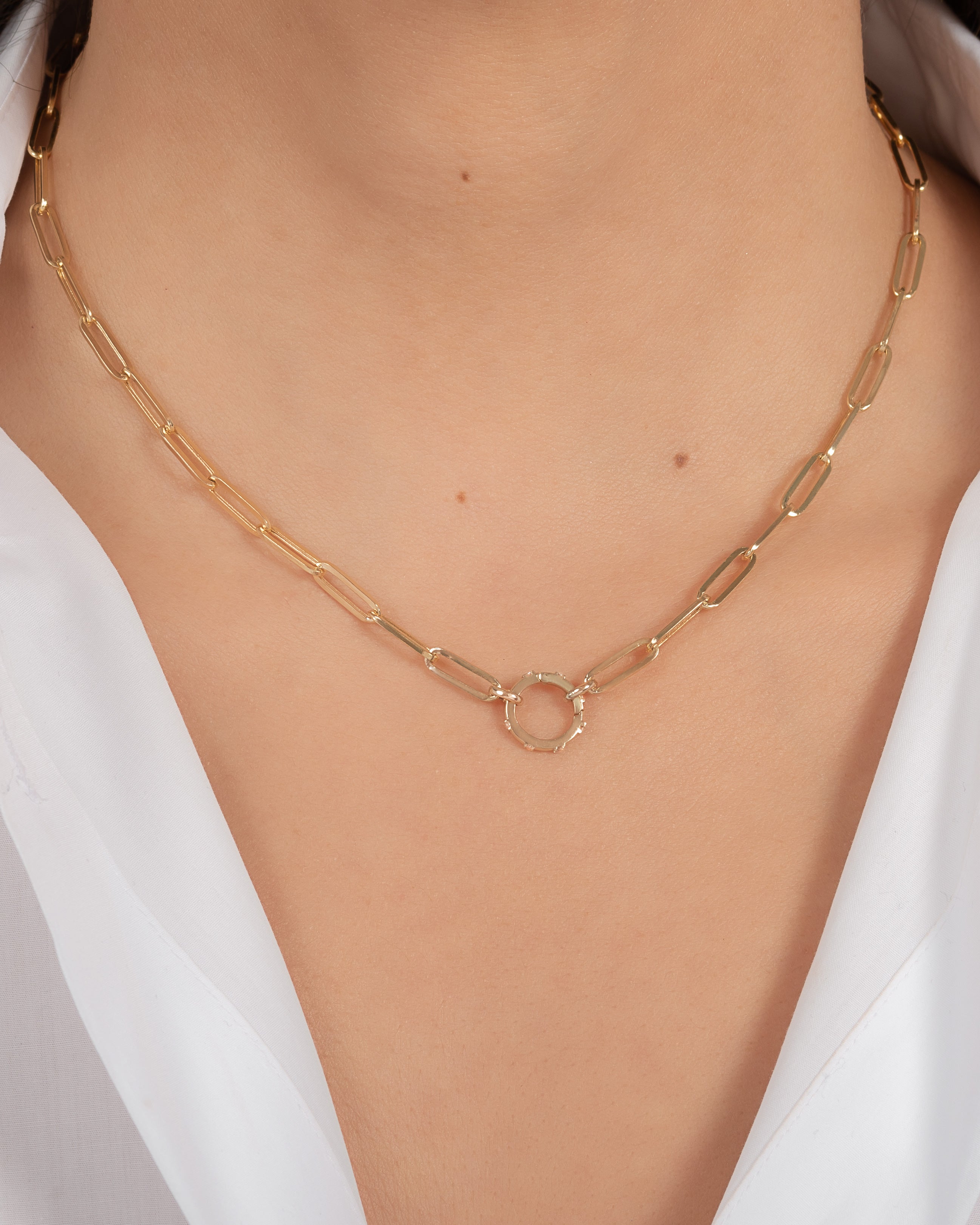 14k Gold Large Paper Clip Chain With Diamond Enhancer Necklace