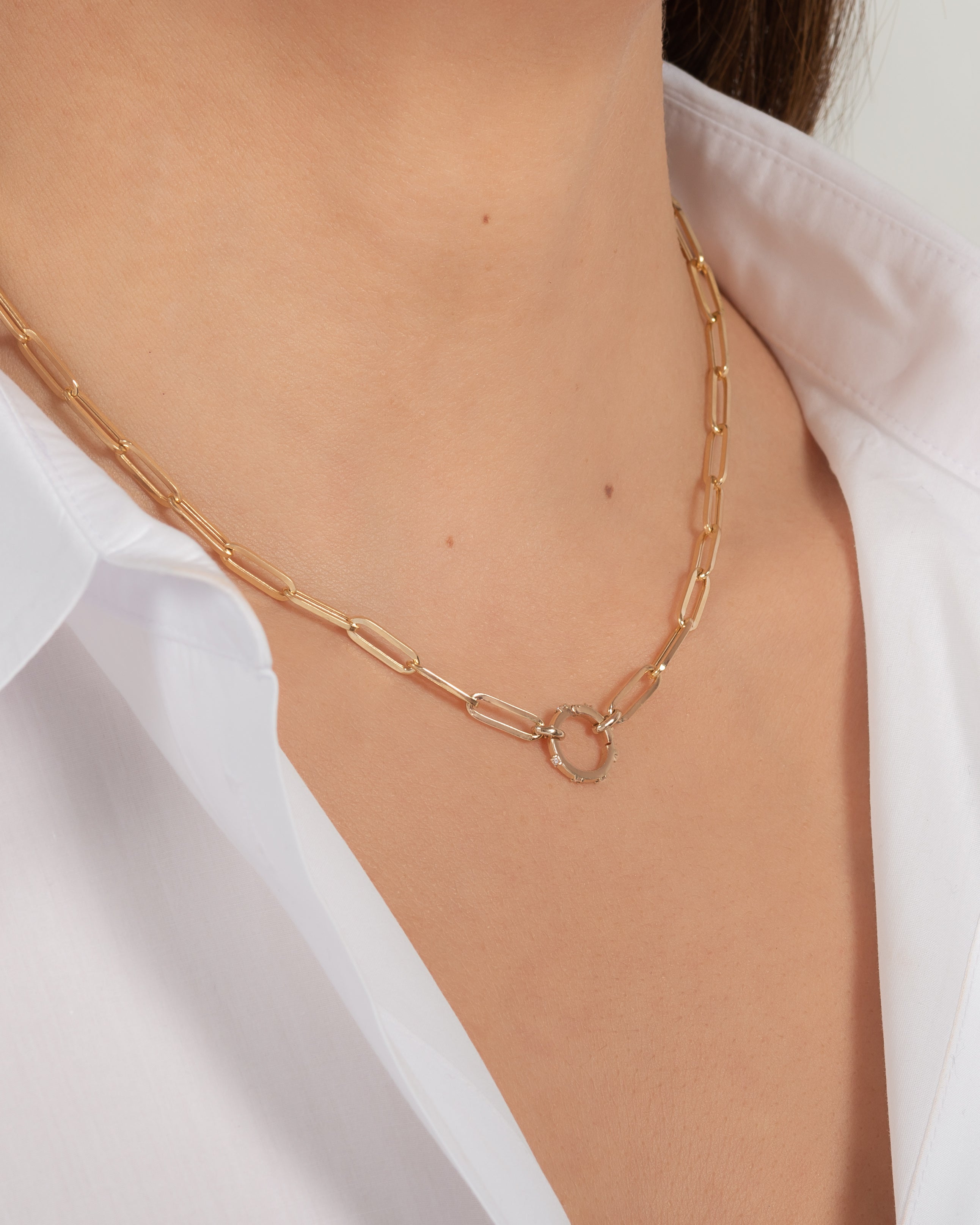 14k Gold Large Paper Clip Chain With Diamond Enhancer Necklace