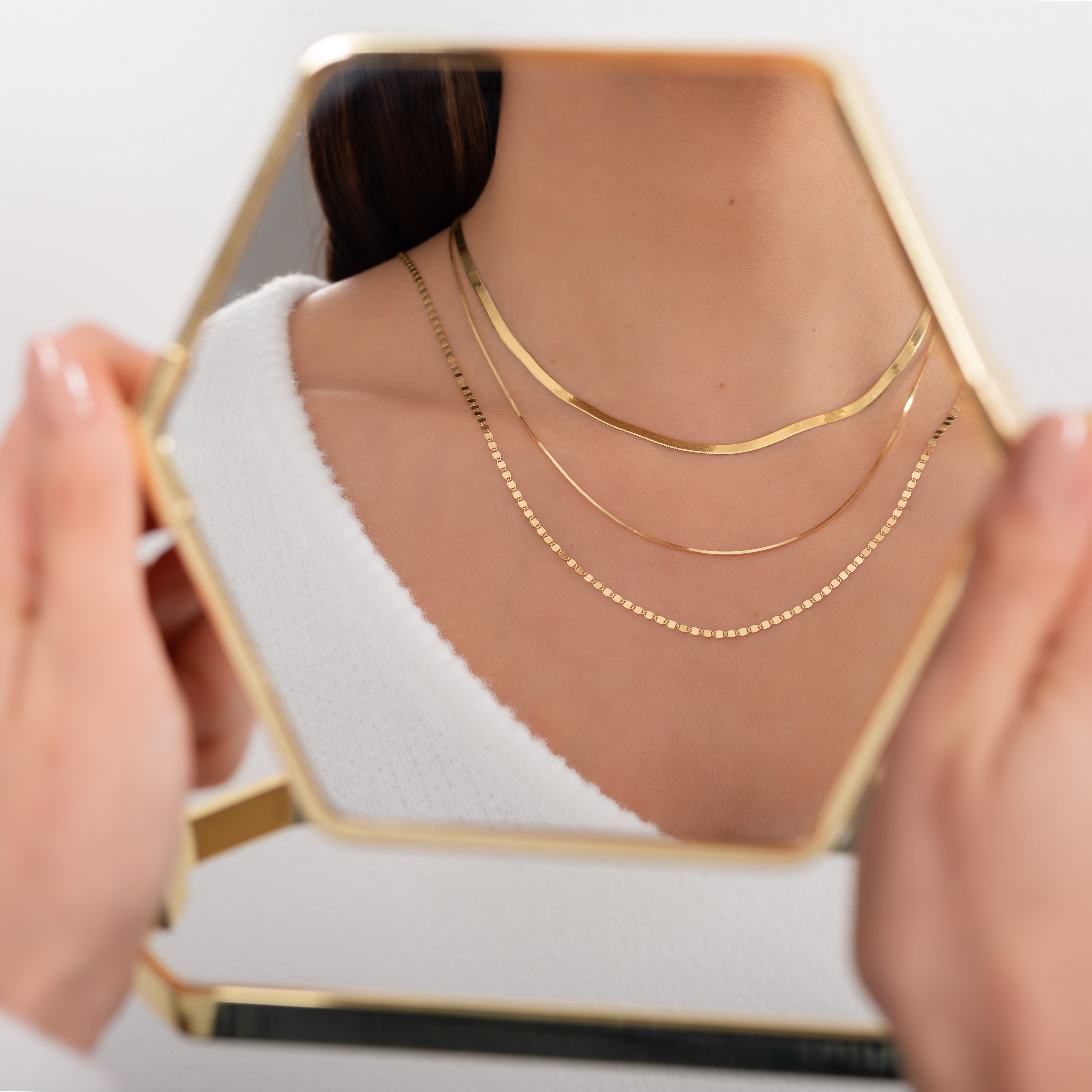 14k Gold Mirror Chain Link Necklace