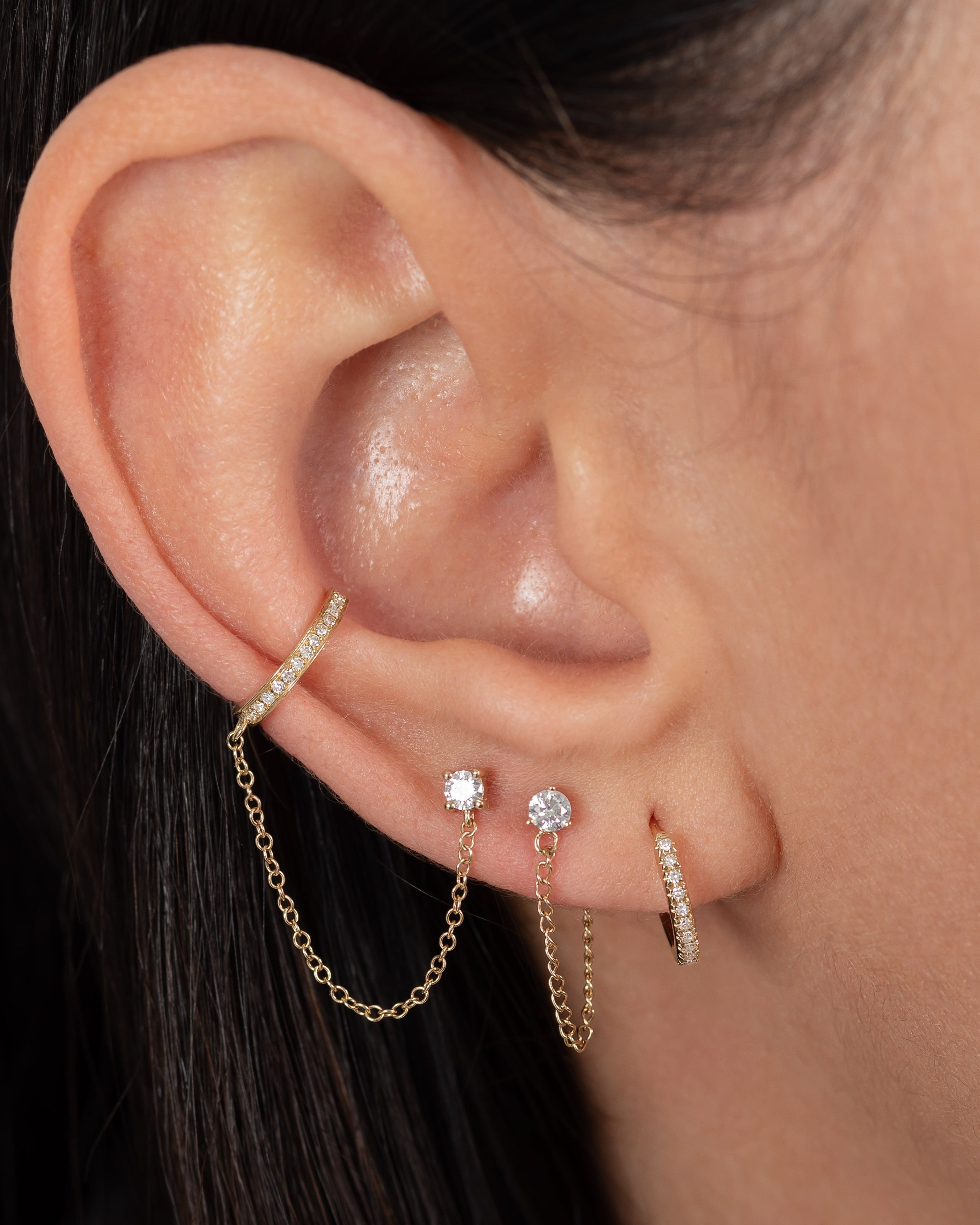 Diamond Ear Cuff With Diamond Stud Chain