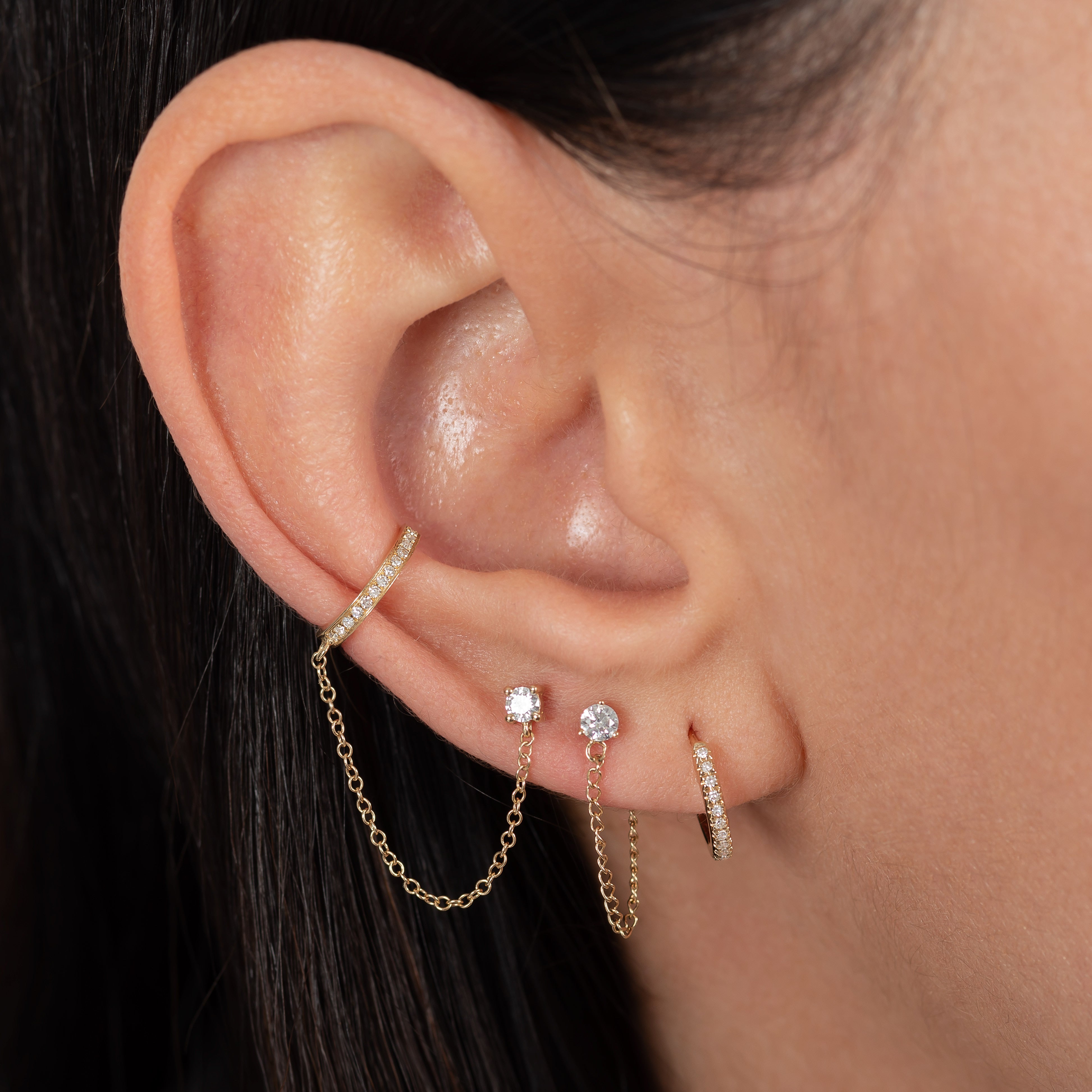 Diamond Ear Cuff With Diamond Stud Chain