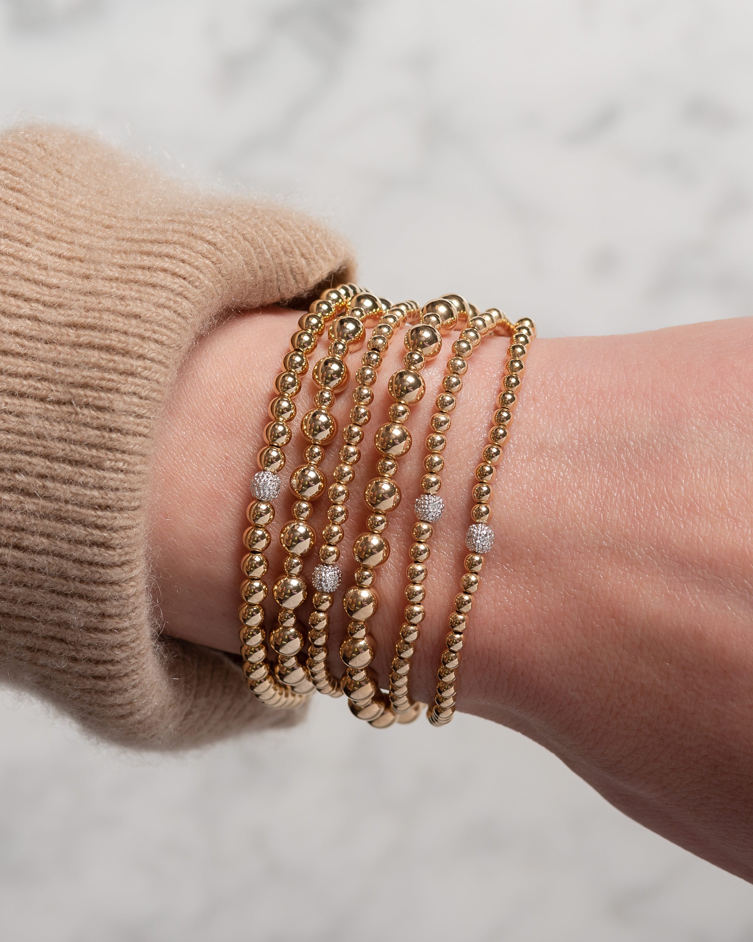 14k Gold 3mm And 5mm Bead Bracelet