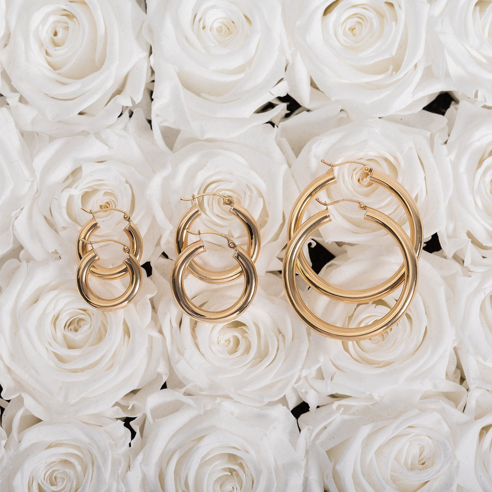 14k Gold Medium Thick Hoop Earrings