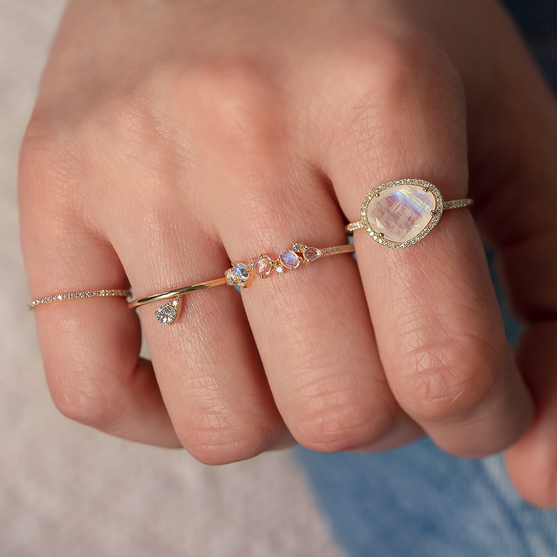 Diamond Moonstone Cluster Ring