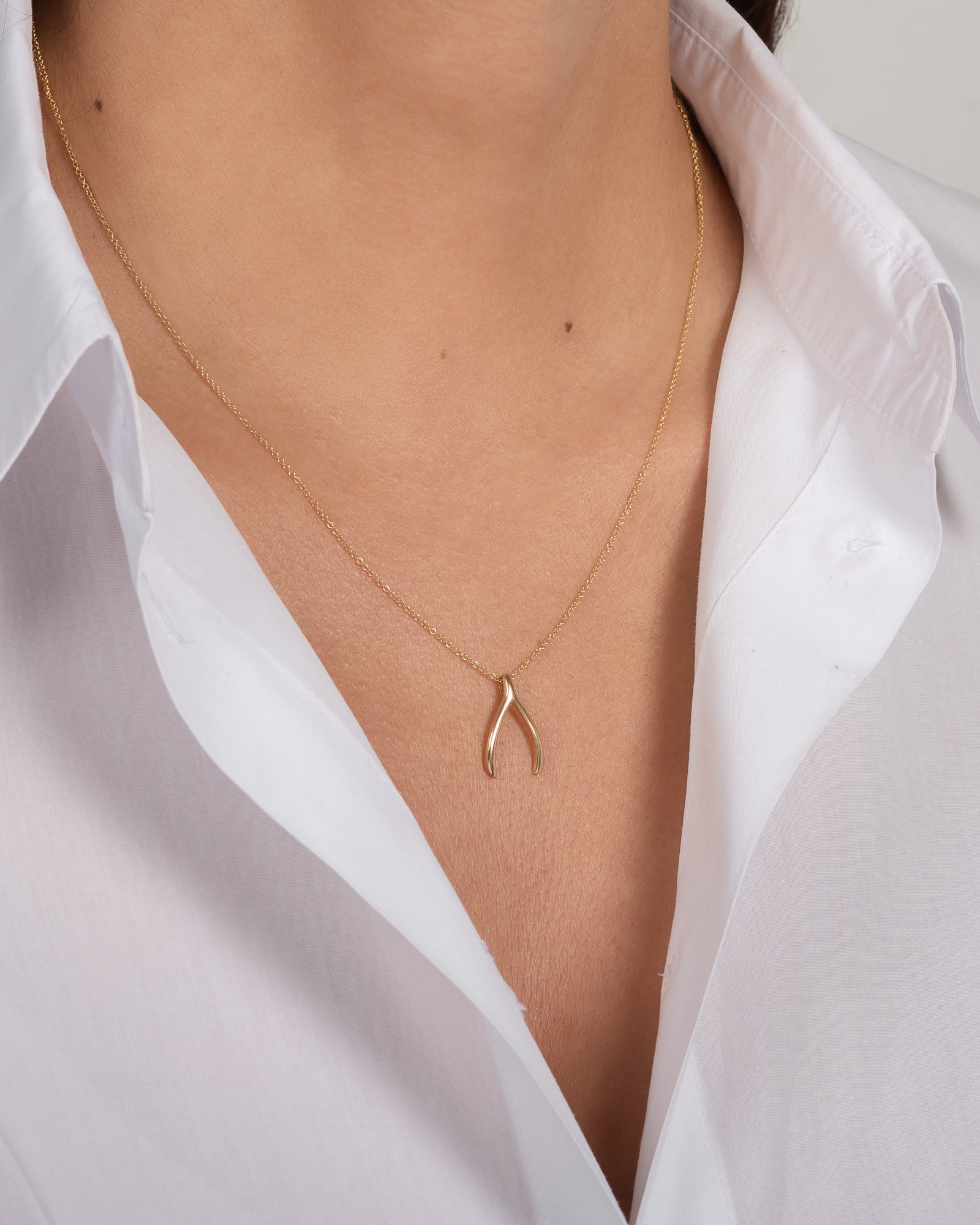 14k Gold Wishbone Necklace