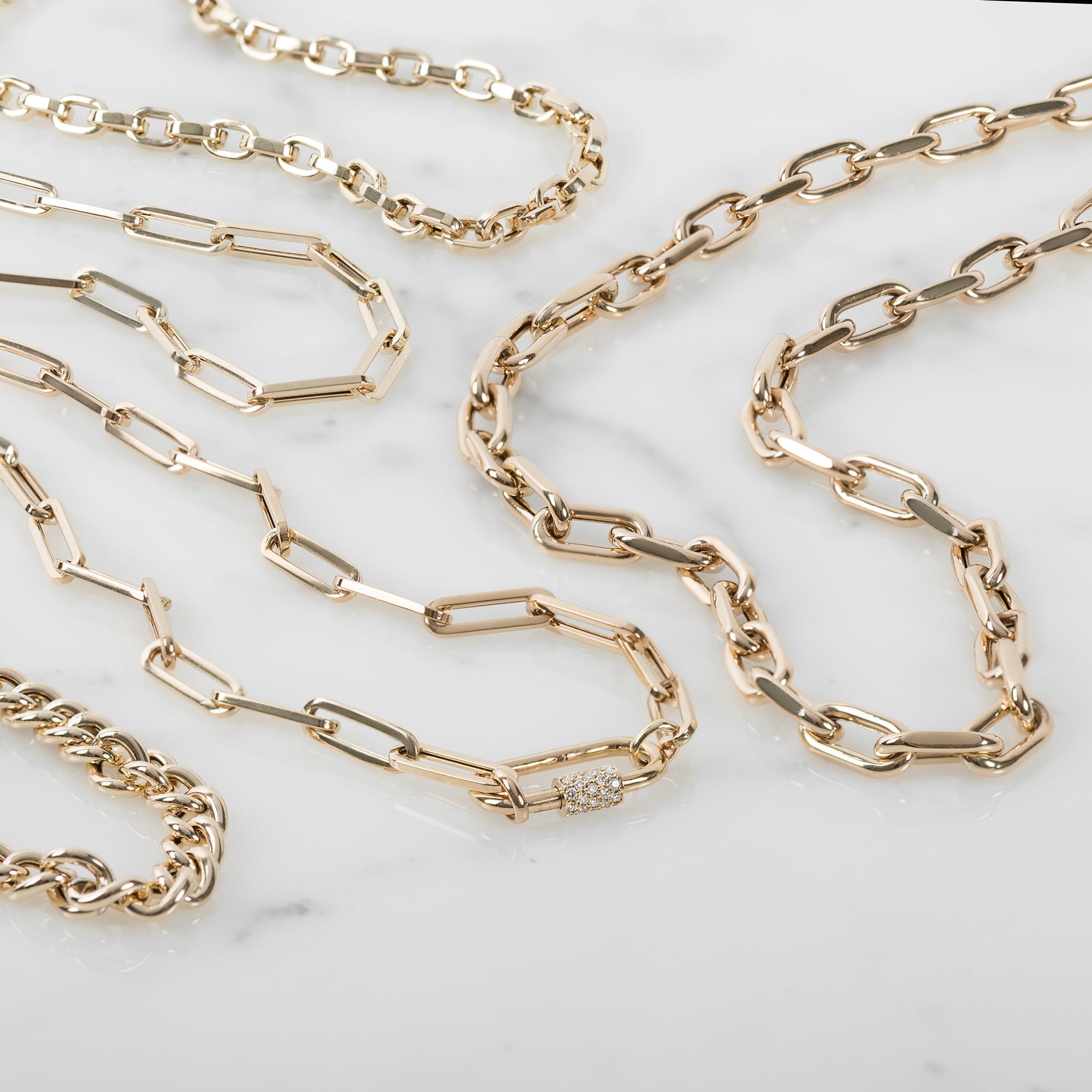 14k Gold Large Paper Clip Chain With Diamond Carabiner Necklace