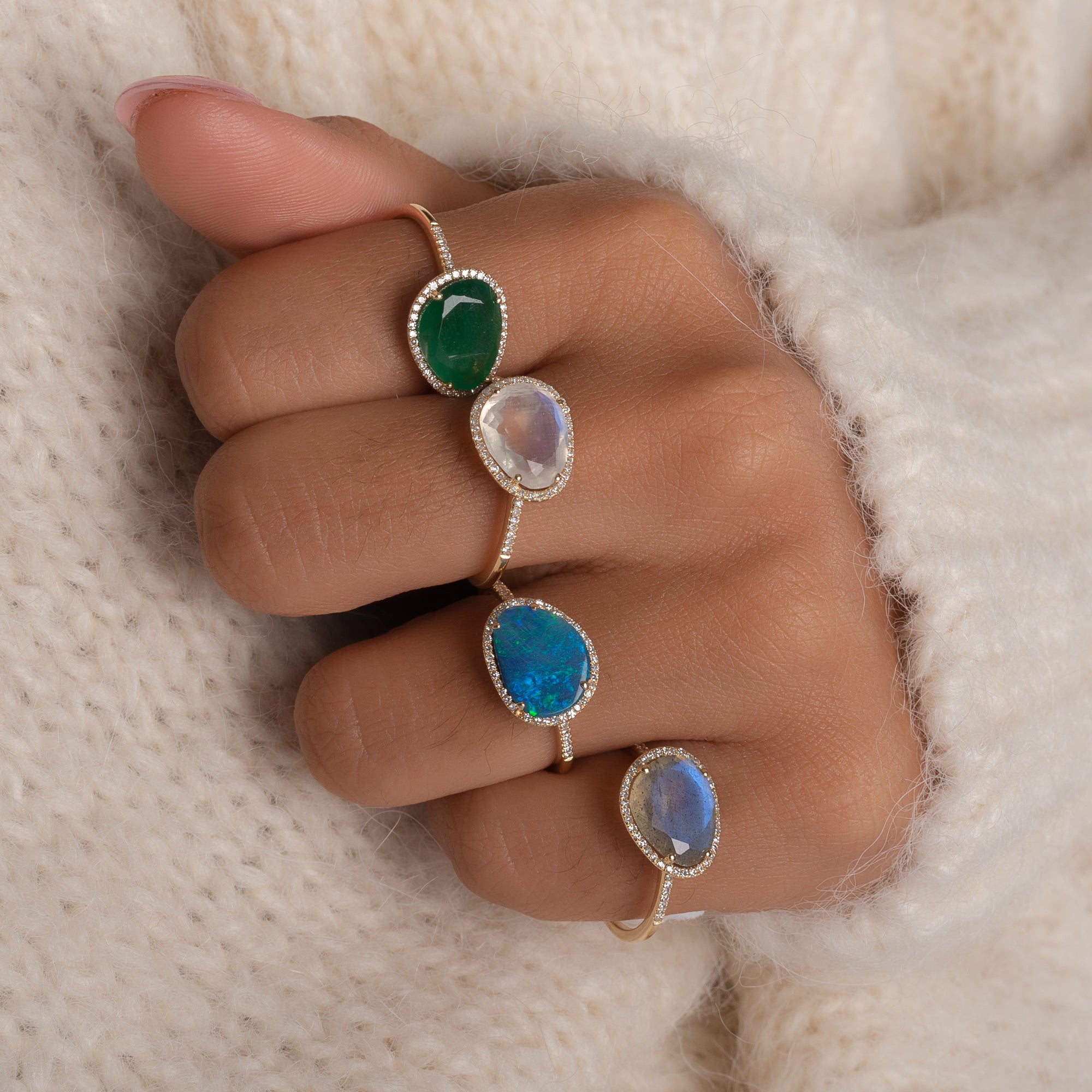 Diamond Moonstone Ring