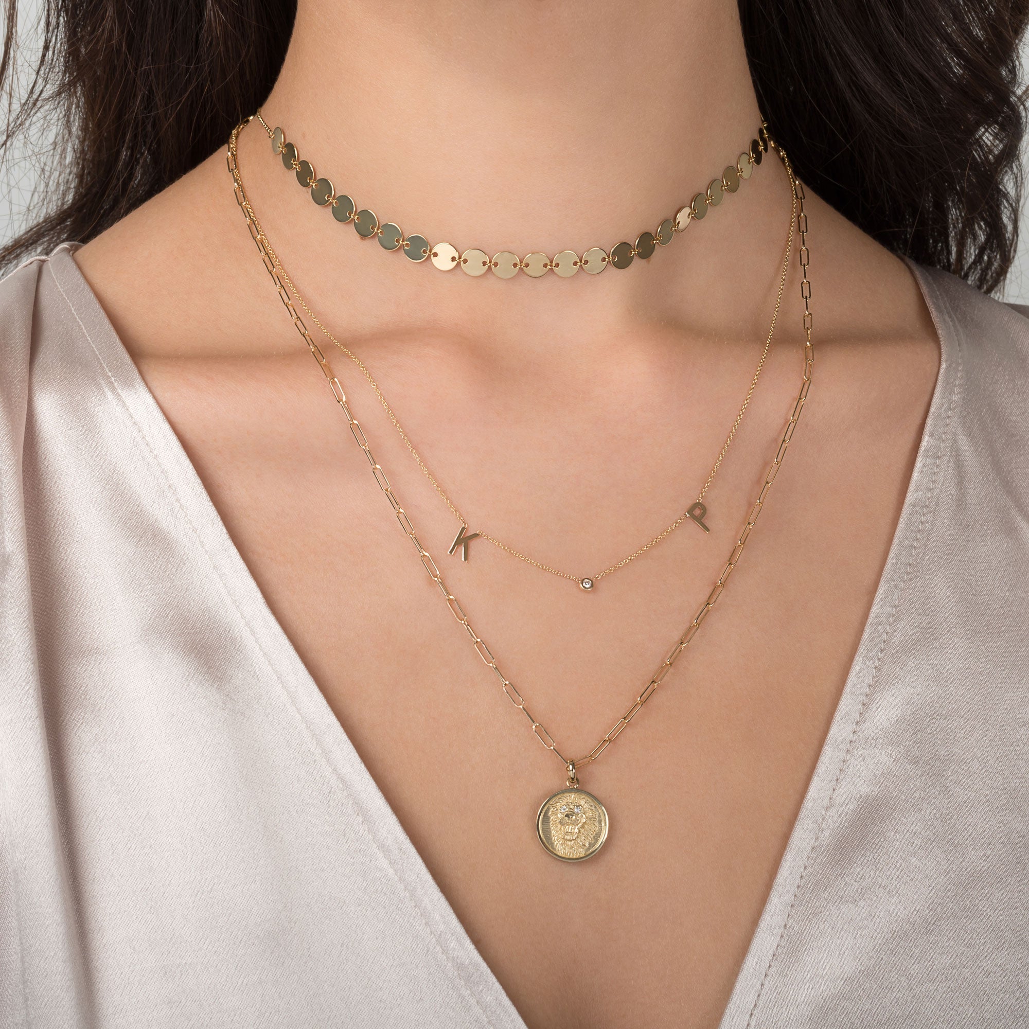 14k Gold Discs Choker Necklace