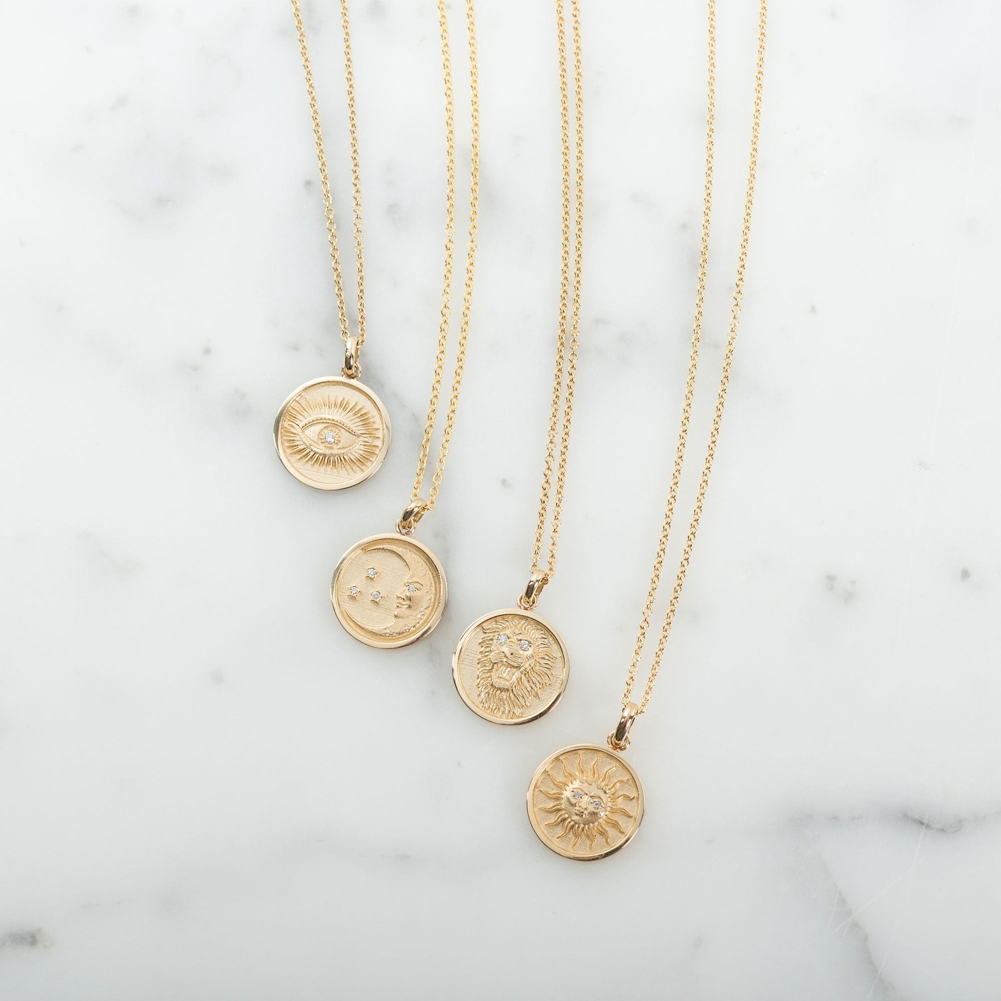 14k Gold And Diamond Moon Medallion Pendant