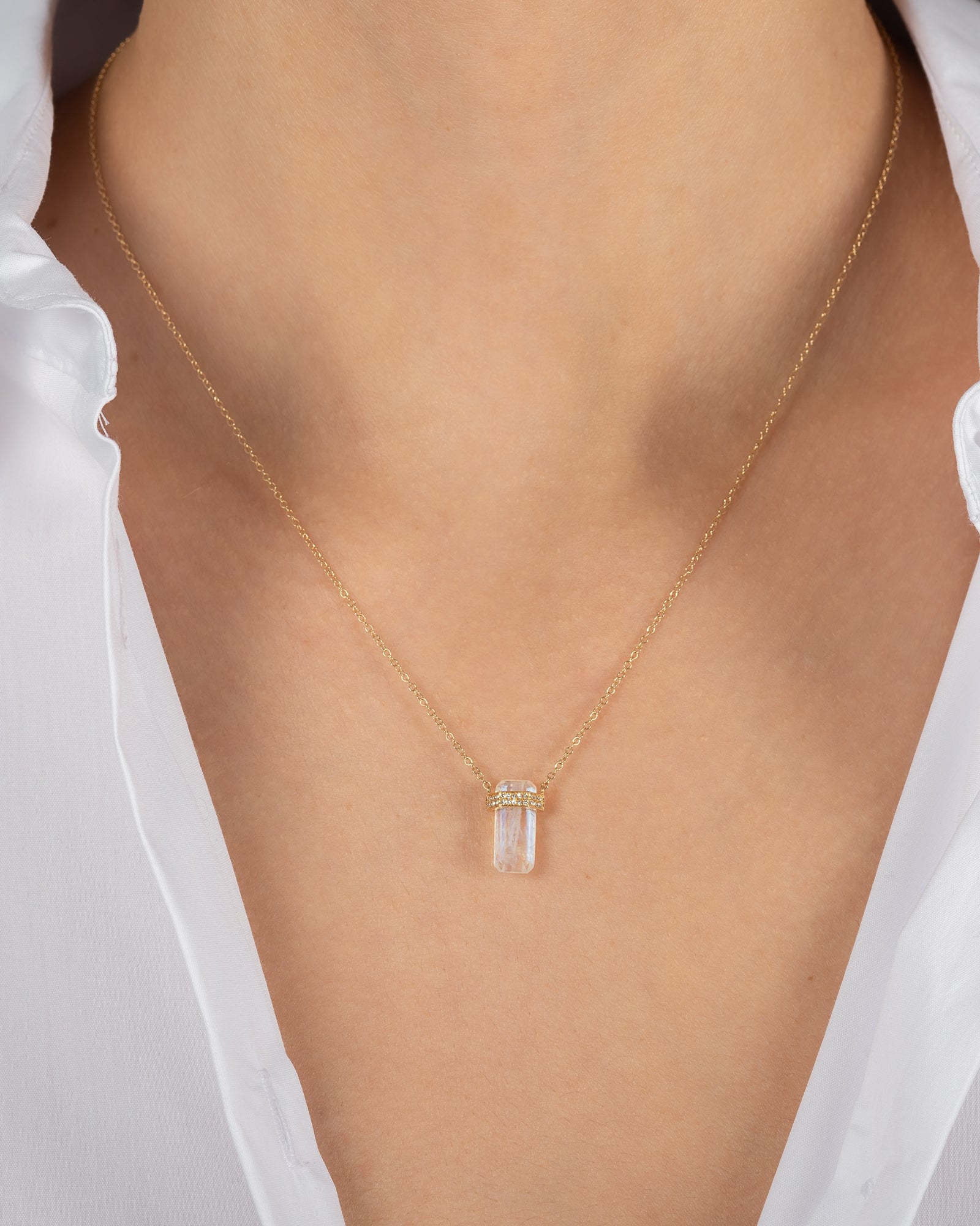 Diamond Moonstone Column Necklace