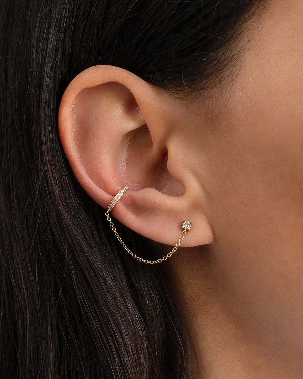 Diamond Ear Cuff With Diamond Stud Chain