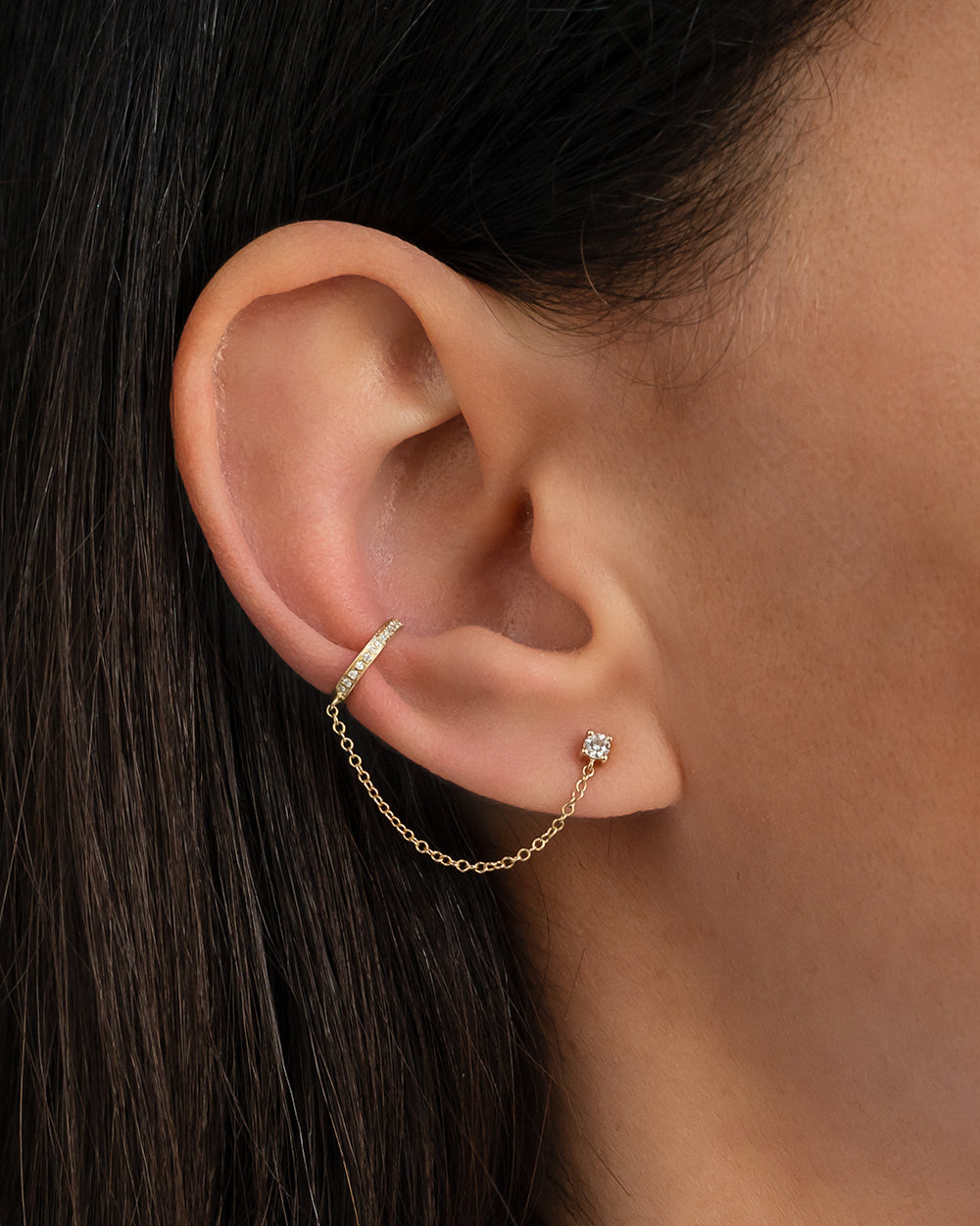 Diamond Ear Cuff With Diamond Stud Chain