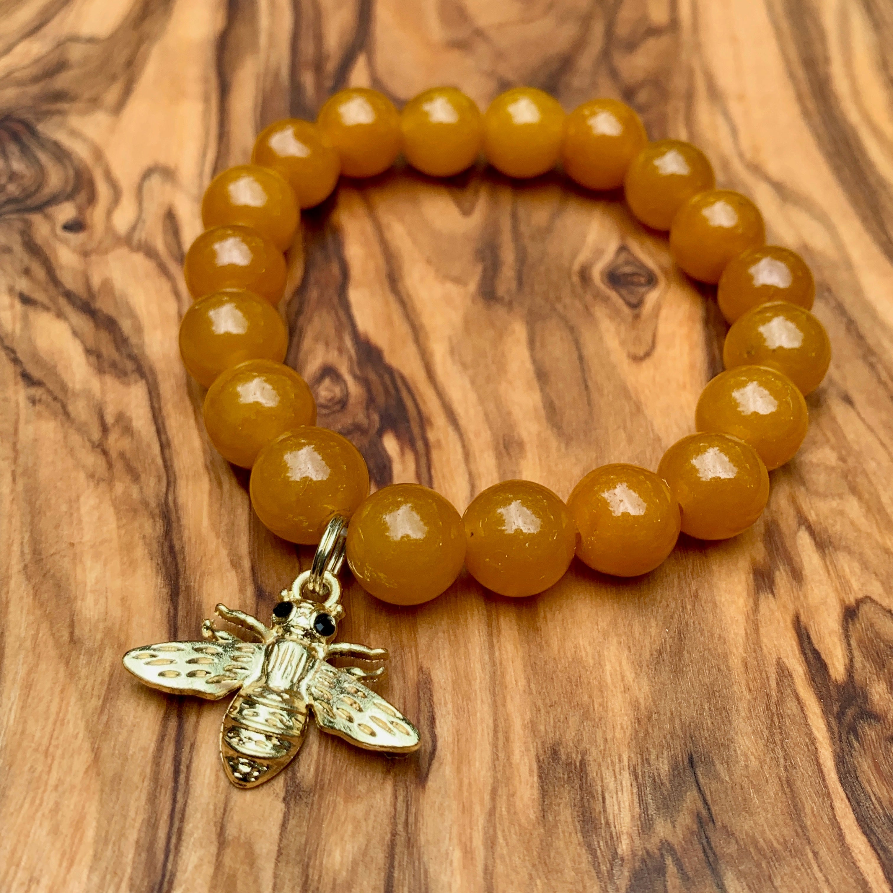 Yellow Jade Bracelet With Bee Charm