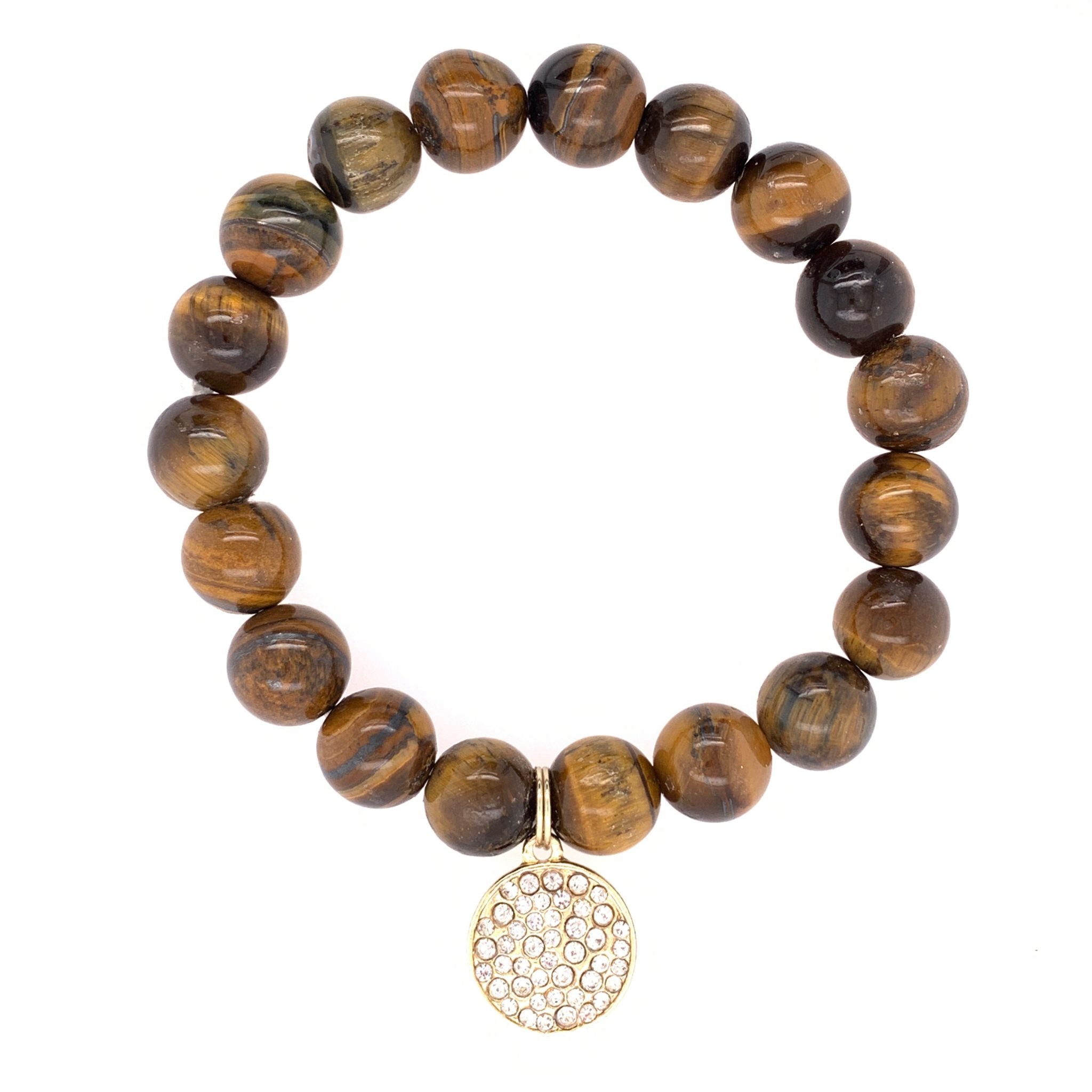 Tiger's Eye Bracelet With Pavé Disc Charm