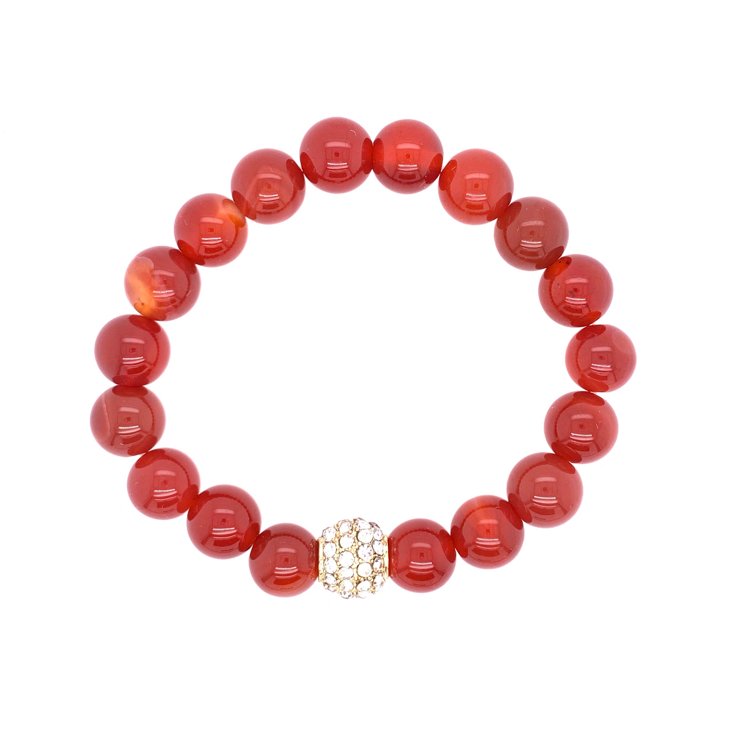 Red Jade Bracelet With Rhinestone Pavé Bead