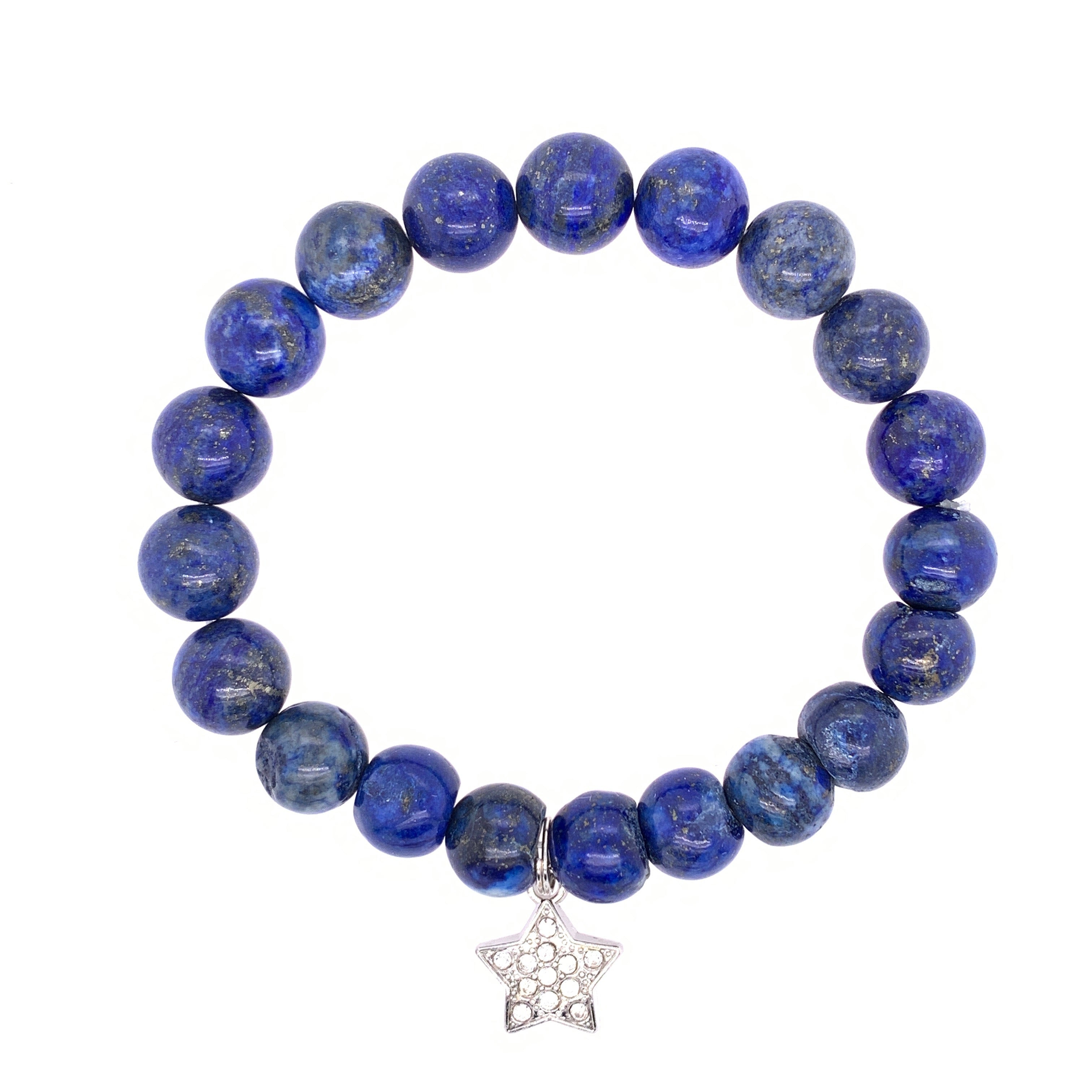 Lapis Stretch Bracelet With Rhinestone Star Charm