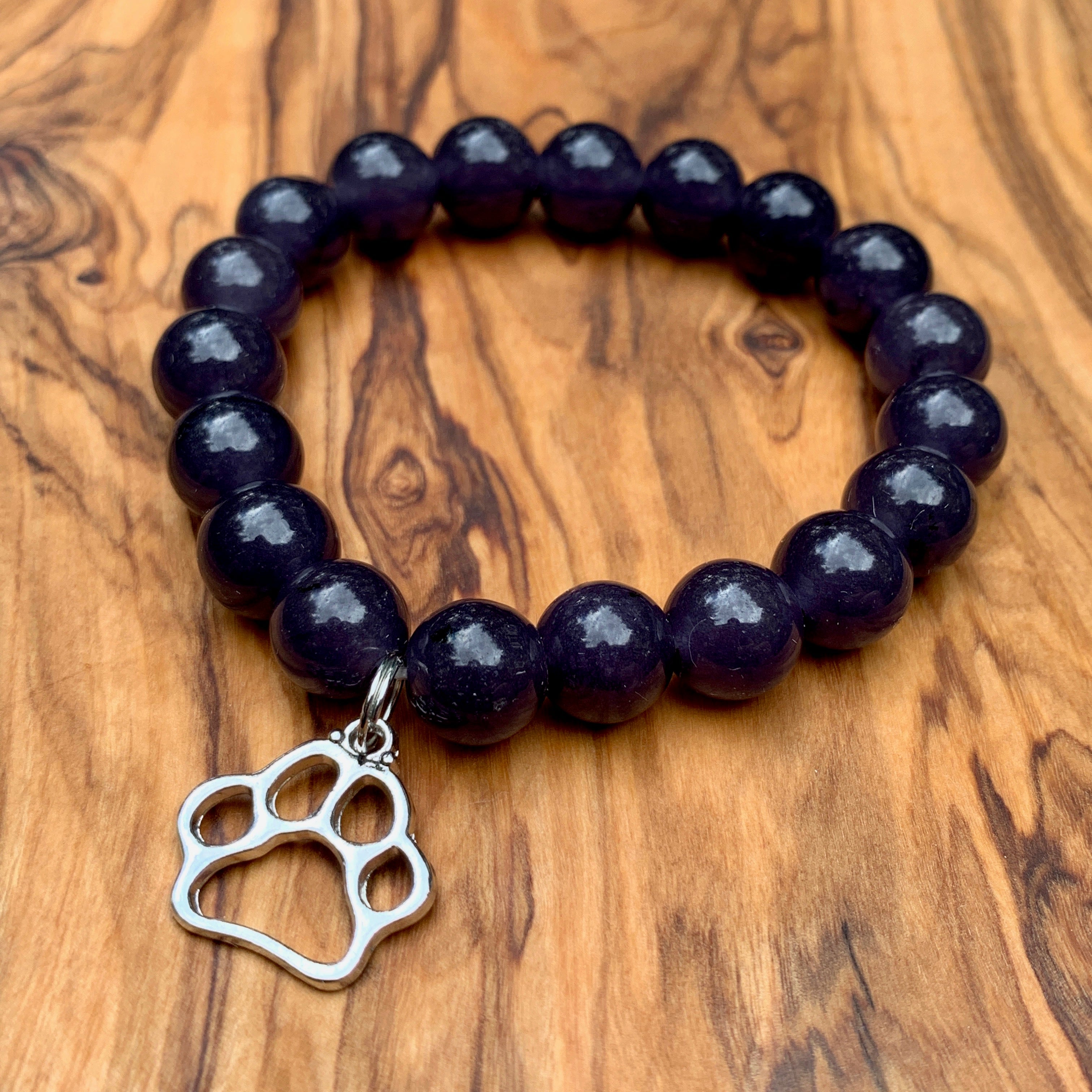 Blue Sand Crystal Bead Bracelet With Paw Charm