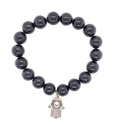 Black Agate Bracelet With Hamsa Charm