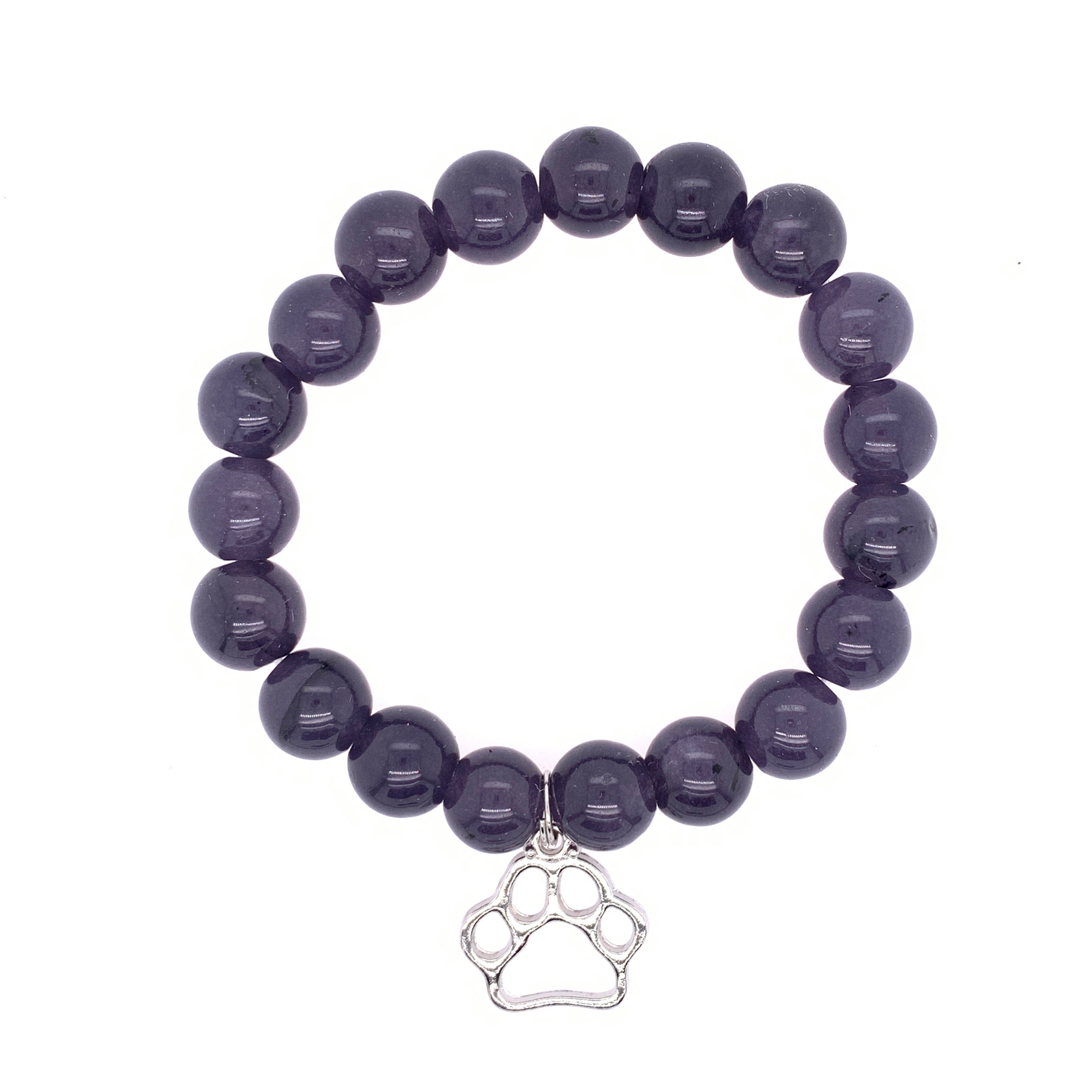Blue Sand Crystal Bead Bracelet With Paw Charm