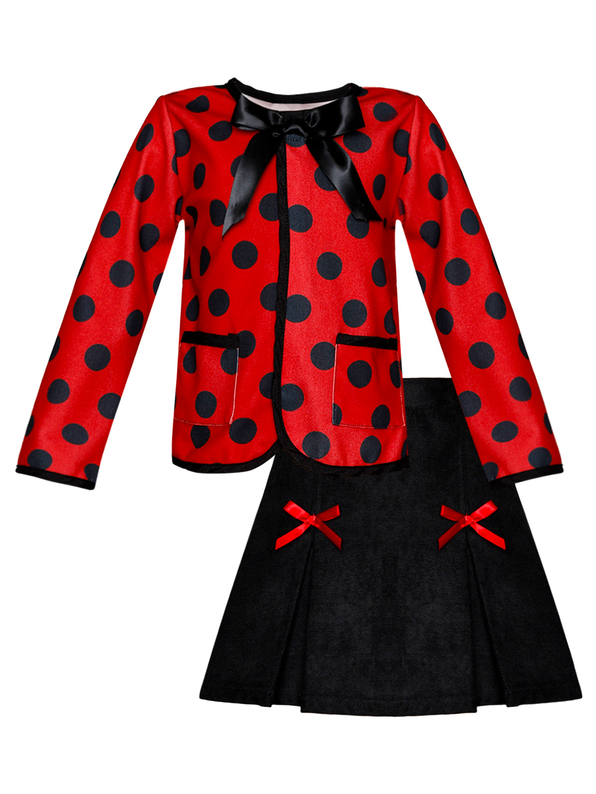 Polished Polka Dot Cardigan And Pleated Skirt Set