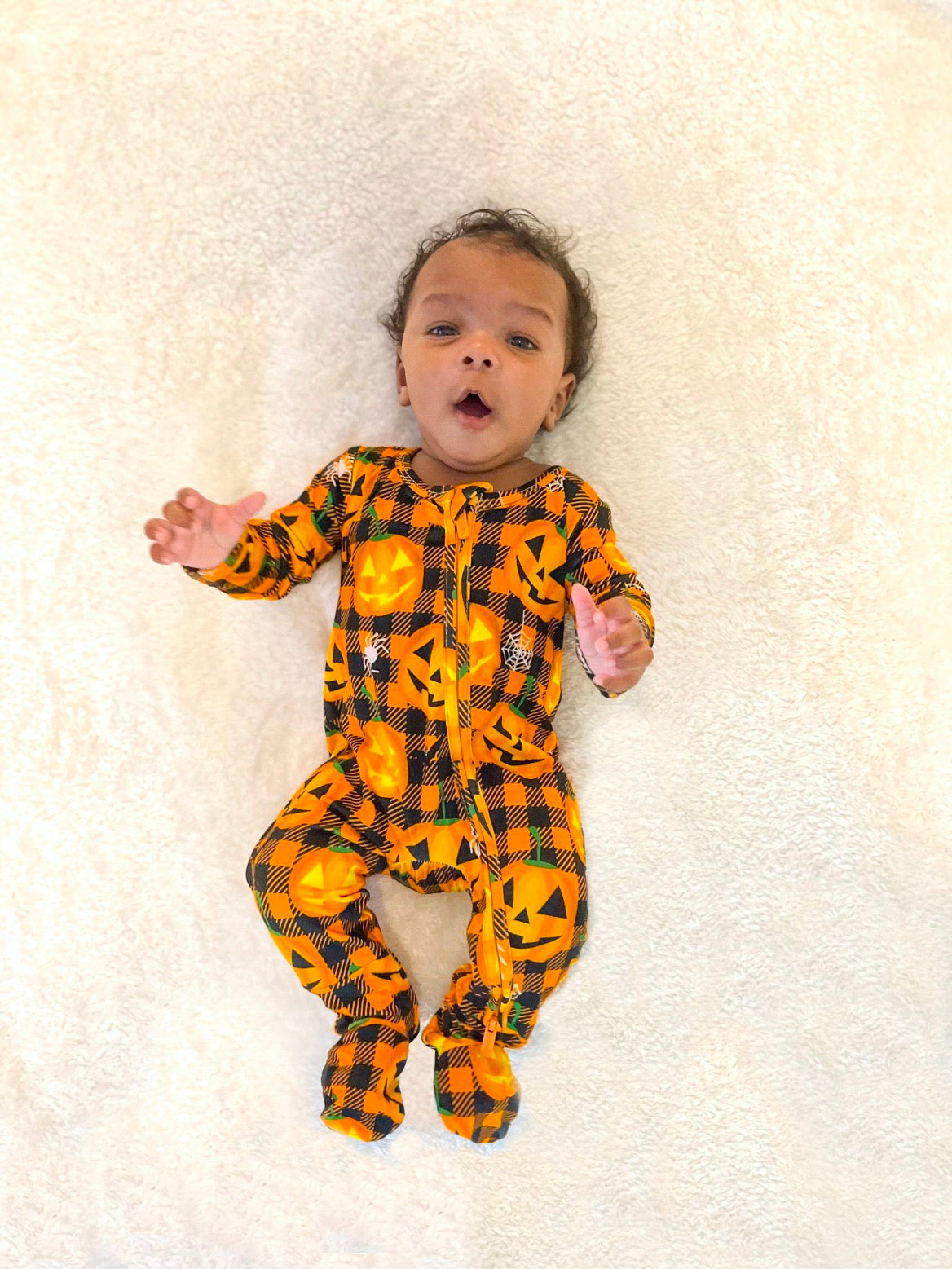 Halloween Jack-o'-lantern Bamboo Zippered Footed Onesie