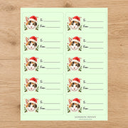 Japanese Bobtail Santa Paws Gift Tag Sticker Sheet
