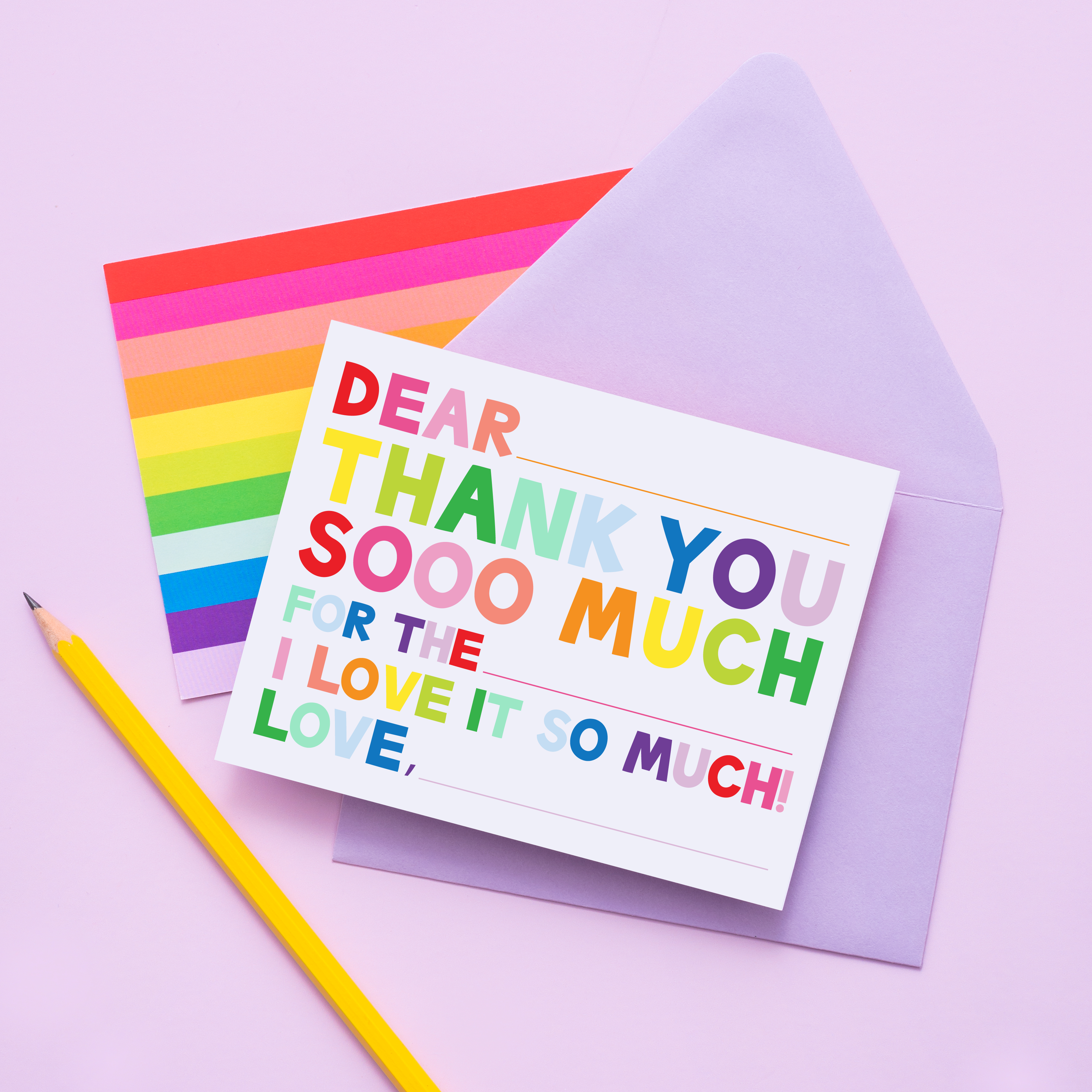Kids Fill In Thank You Notes - Rainbow