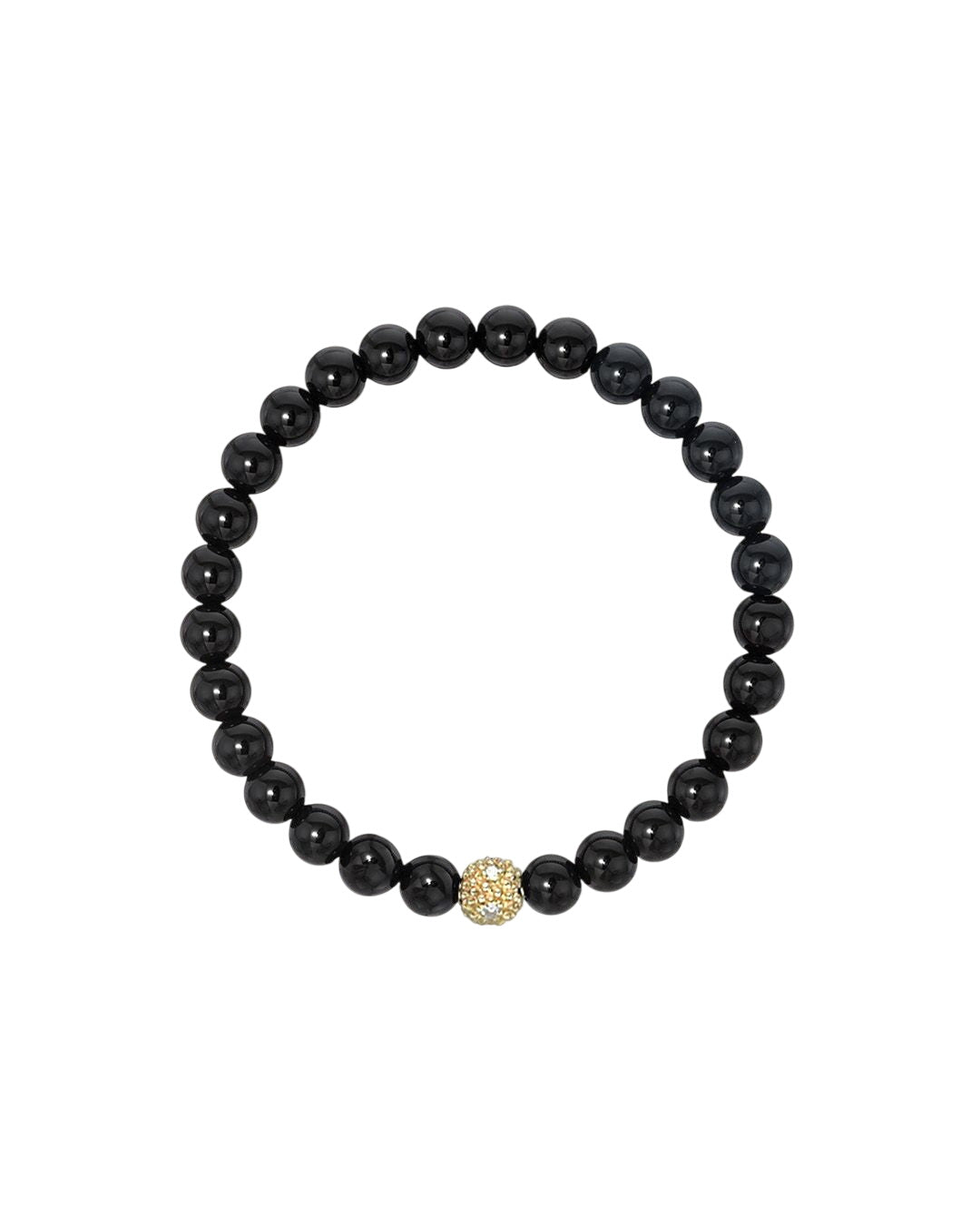 6mm Black Onyx Bead Bracelet With Diamond Bead