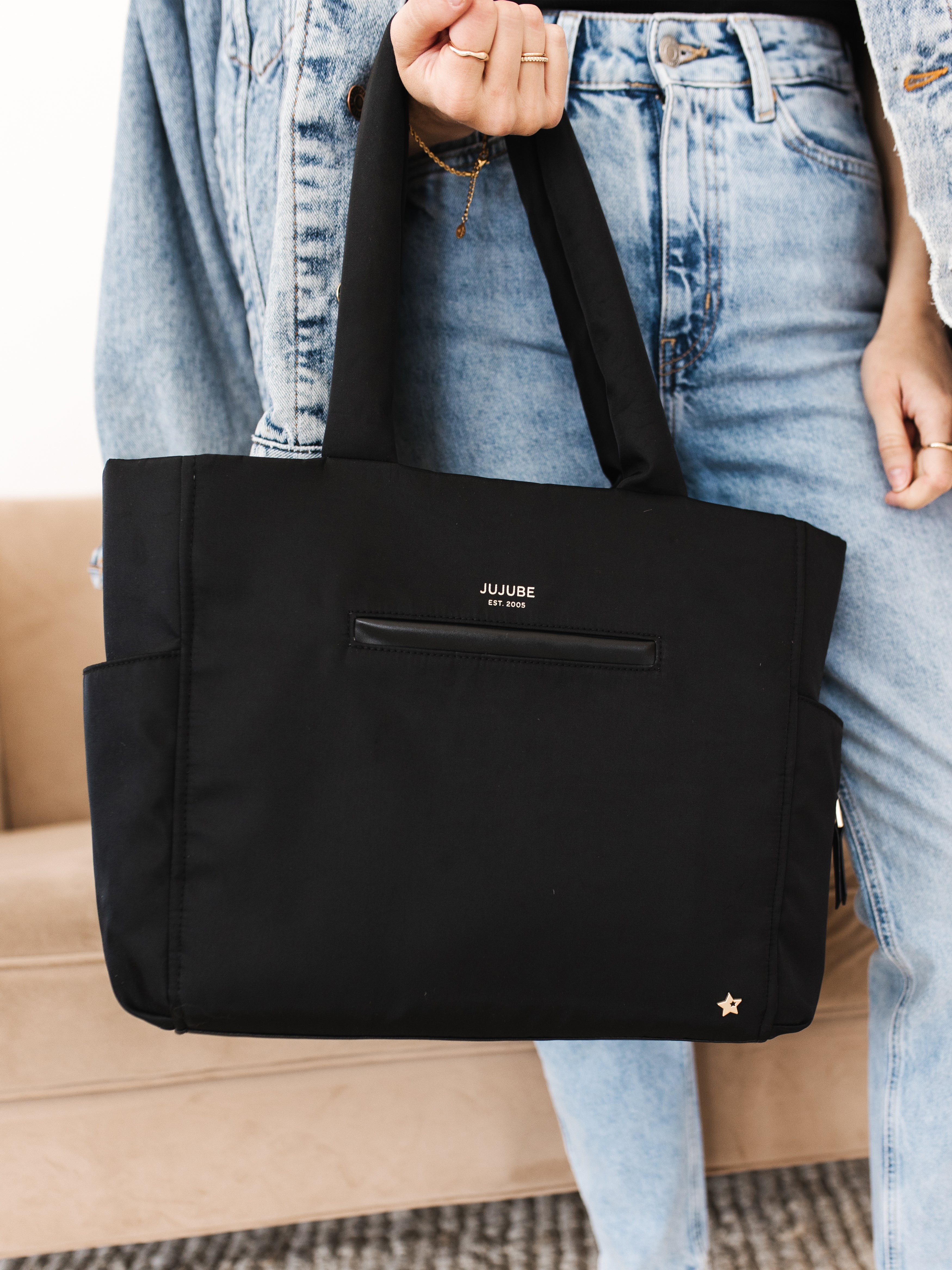 Utility-strap Tote Diaper Bag - Black