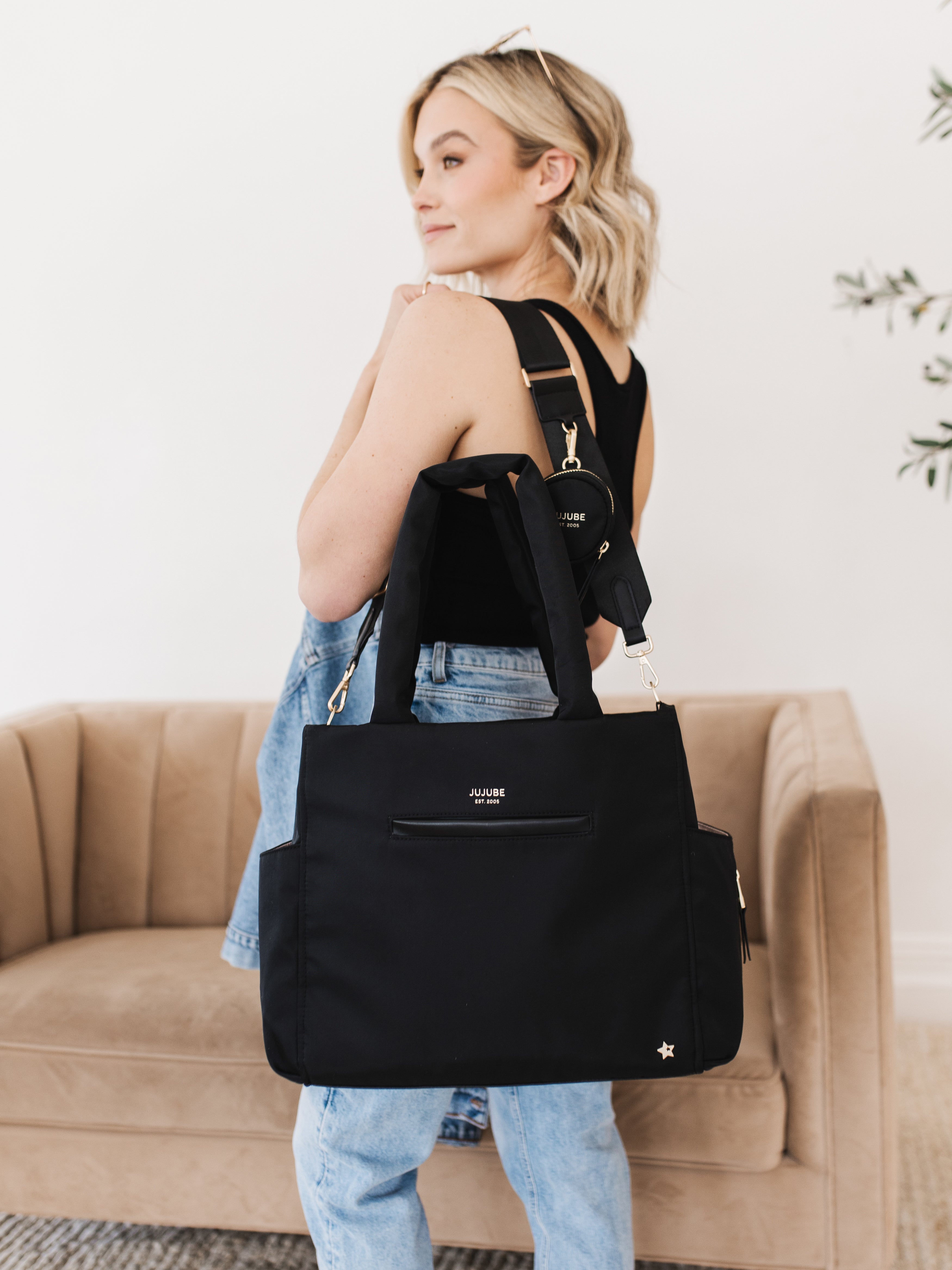 Utility-strap Tote Diaper Bag - Black