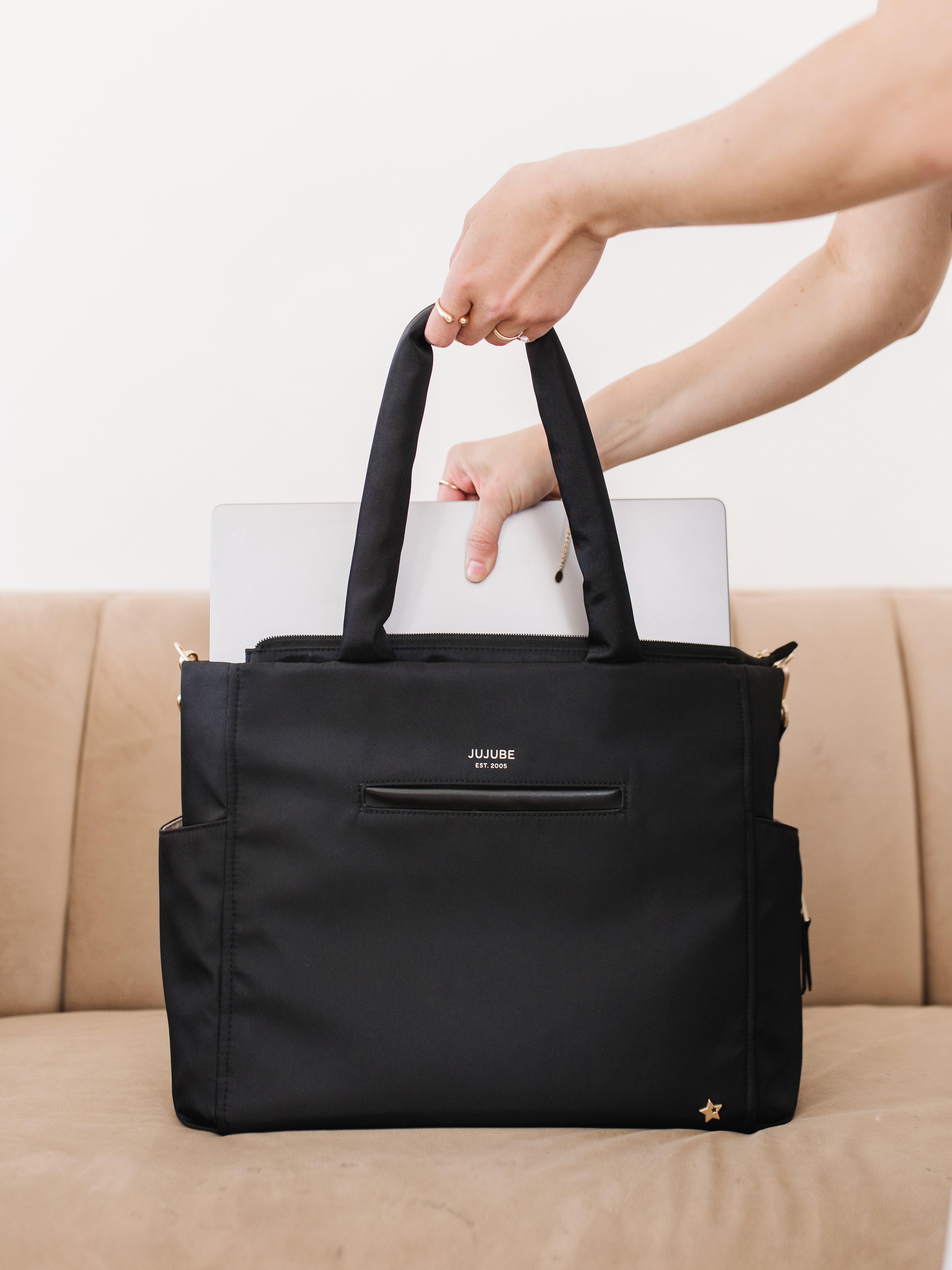 Utility-strap Tote Diaper Bag - Black