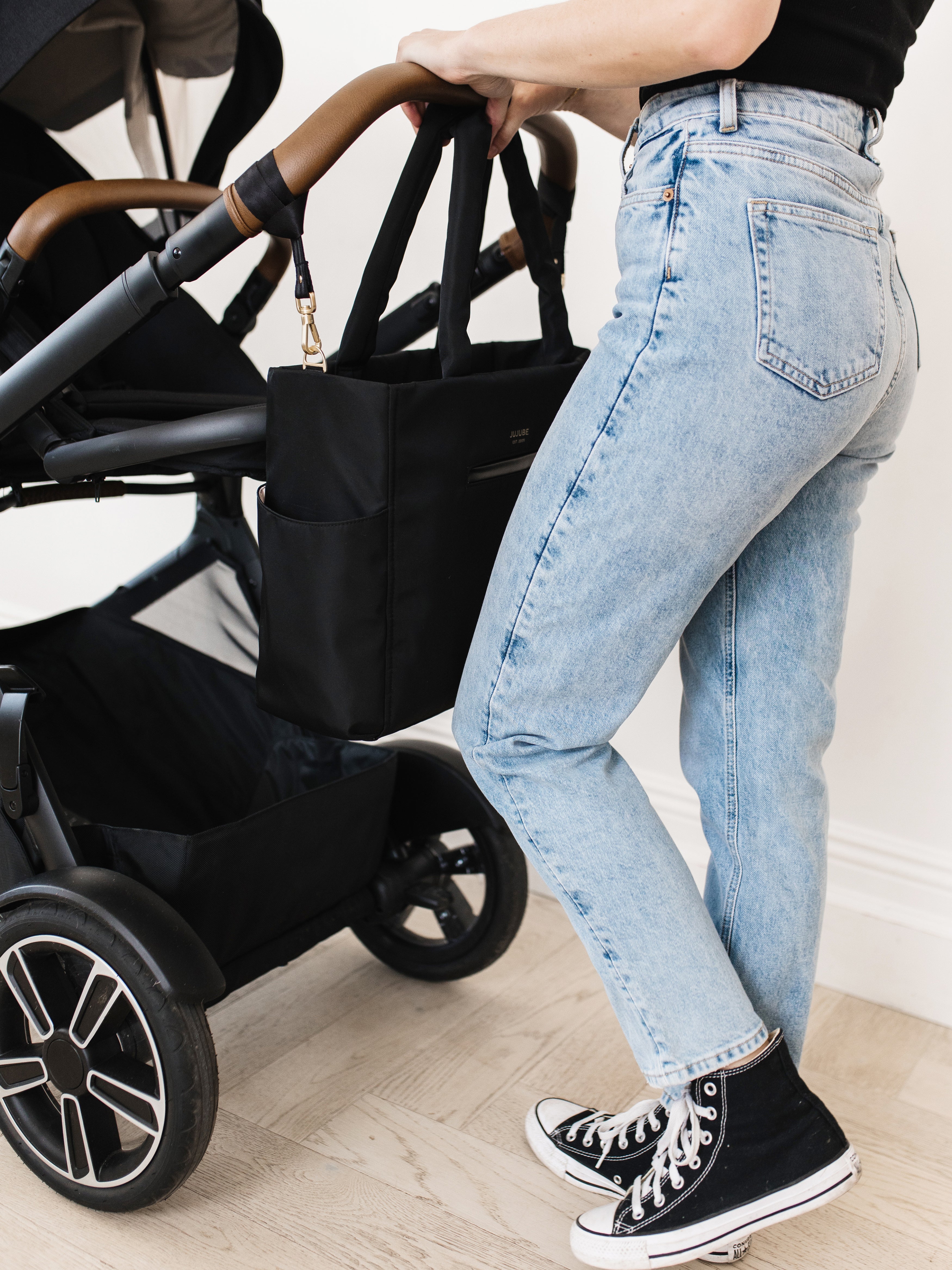 Utility-strap Tote Diaper Bag - Black