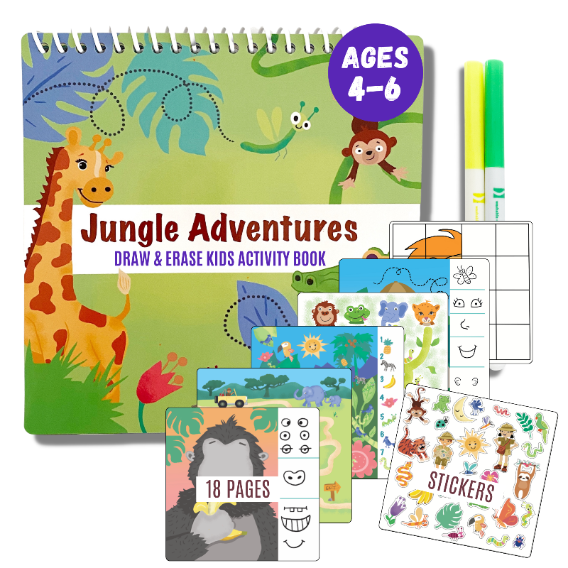 Small 7" Dry Erase Activity Book (incl. 2 Washable Markers & Reusable Stickers)