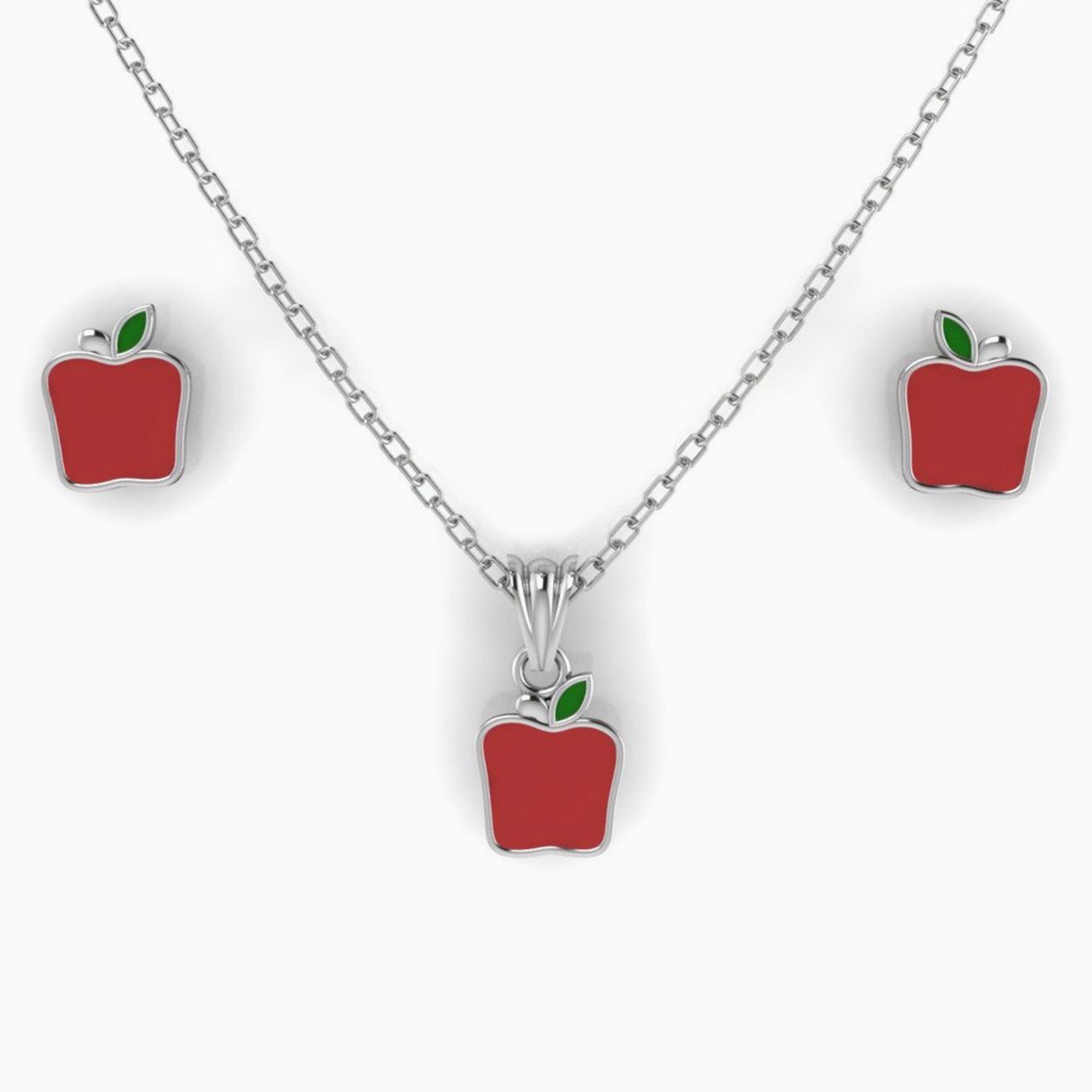 Sterling Silver Apple Baby Pendant & Earrings By Krysaliis